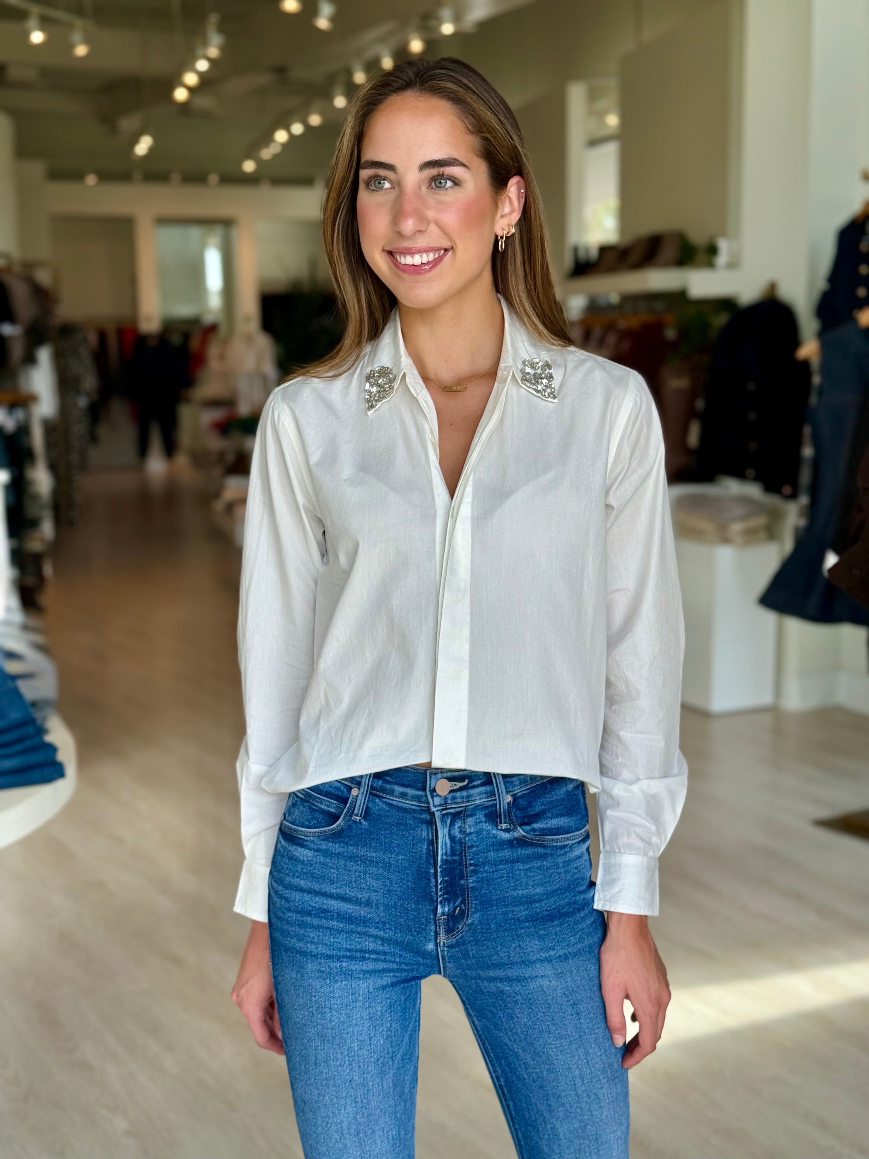 Mo1779 Embellished Collar Button Up