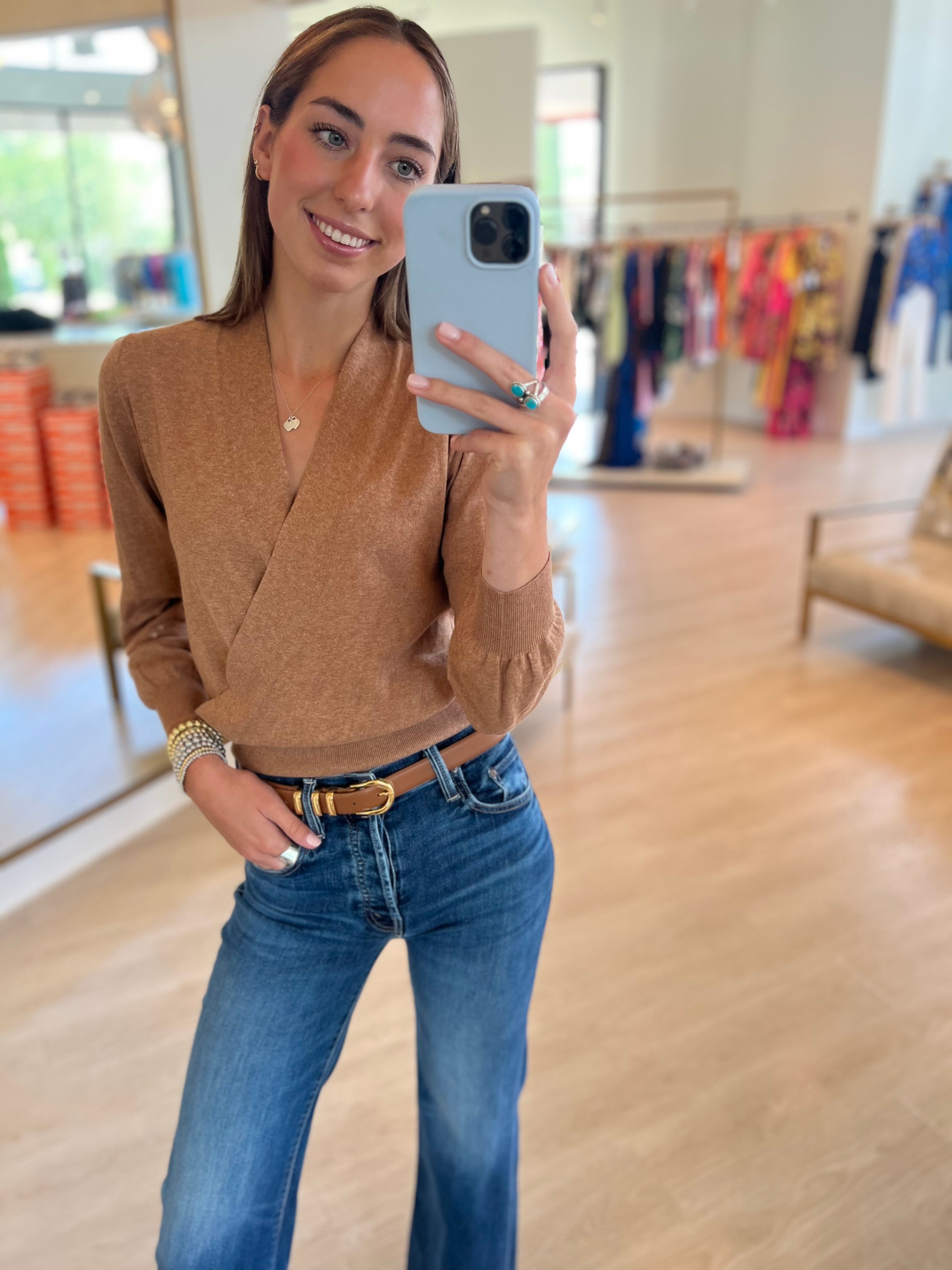 Lipa2664 Brown Criss Cross Sweater