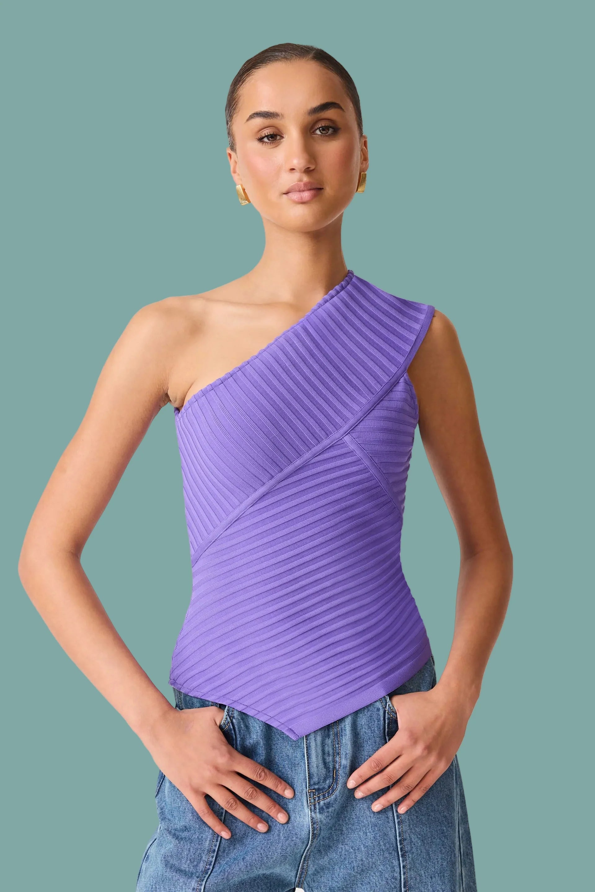 El5012616 Purple One Shoulder Top