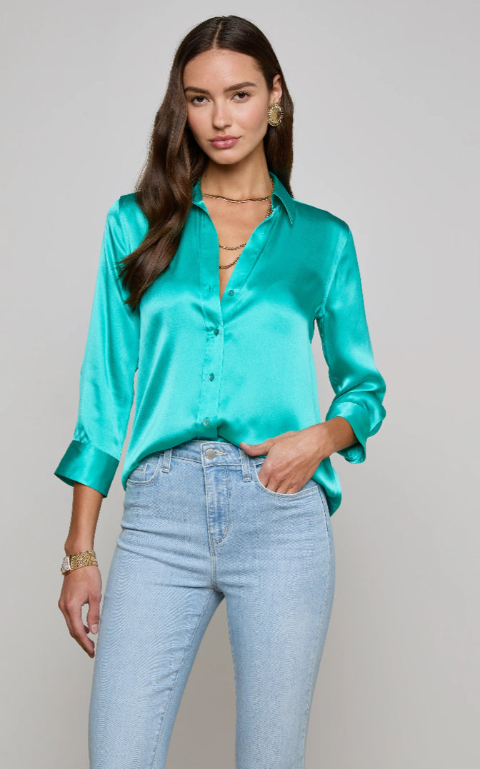 La40126 Teal Silk Blouse