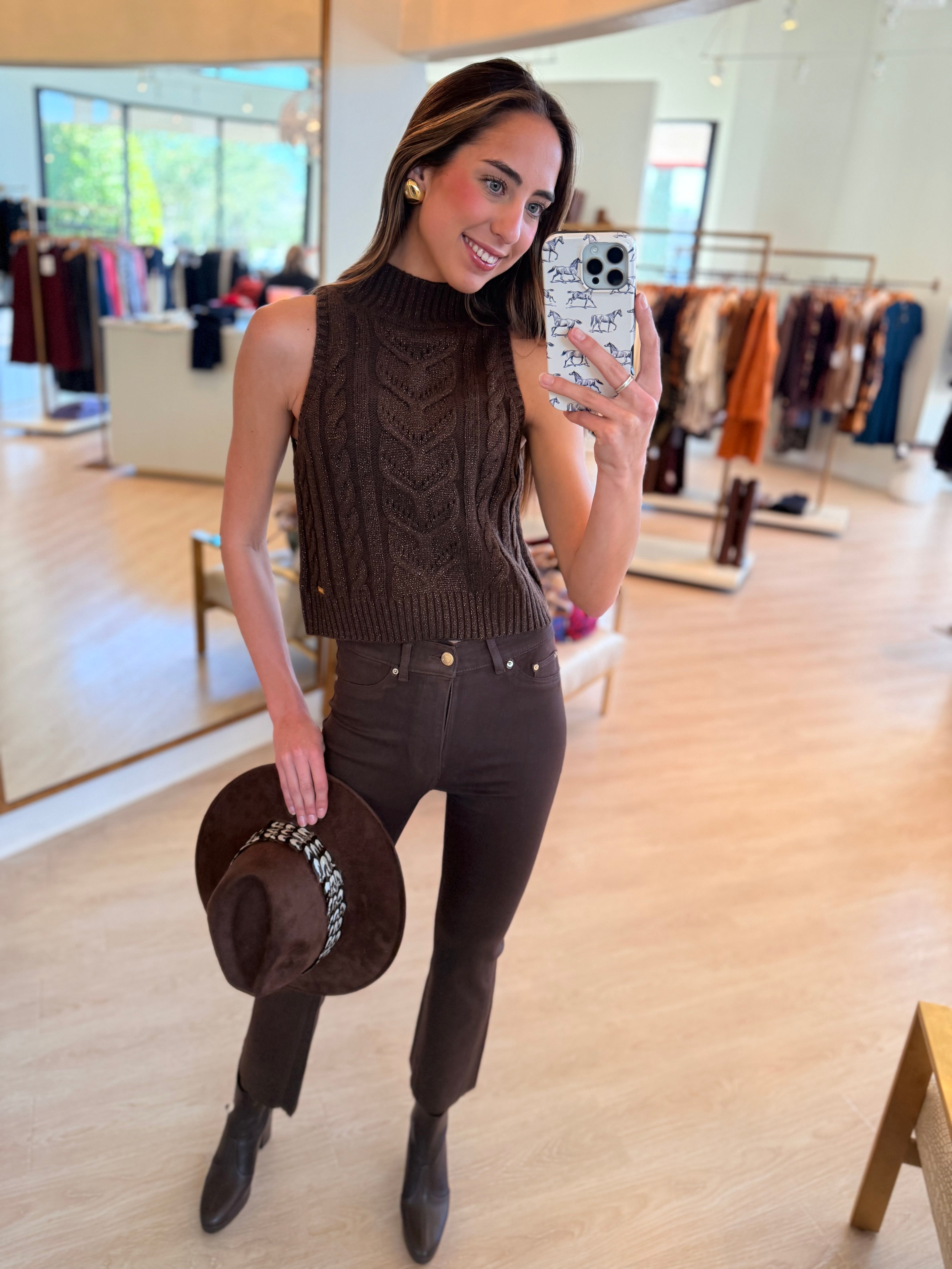 La8950 Brown Cable Knit Tank