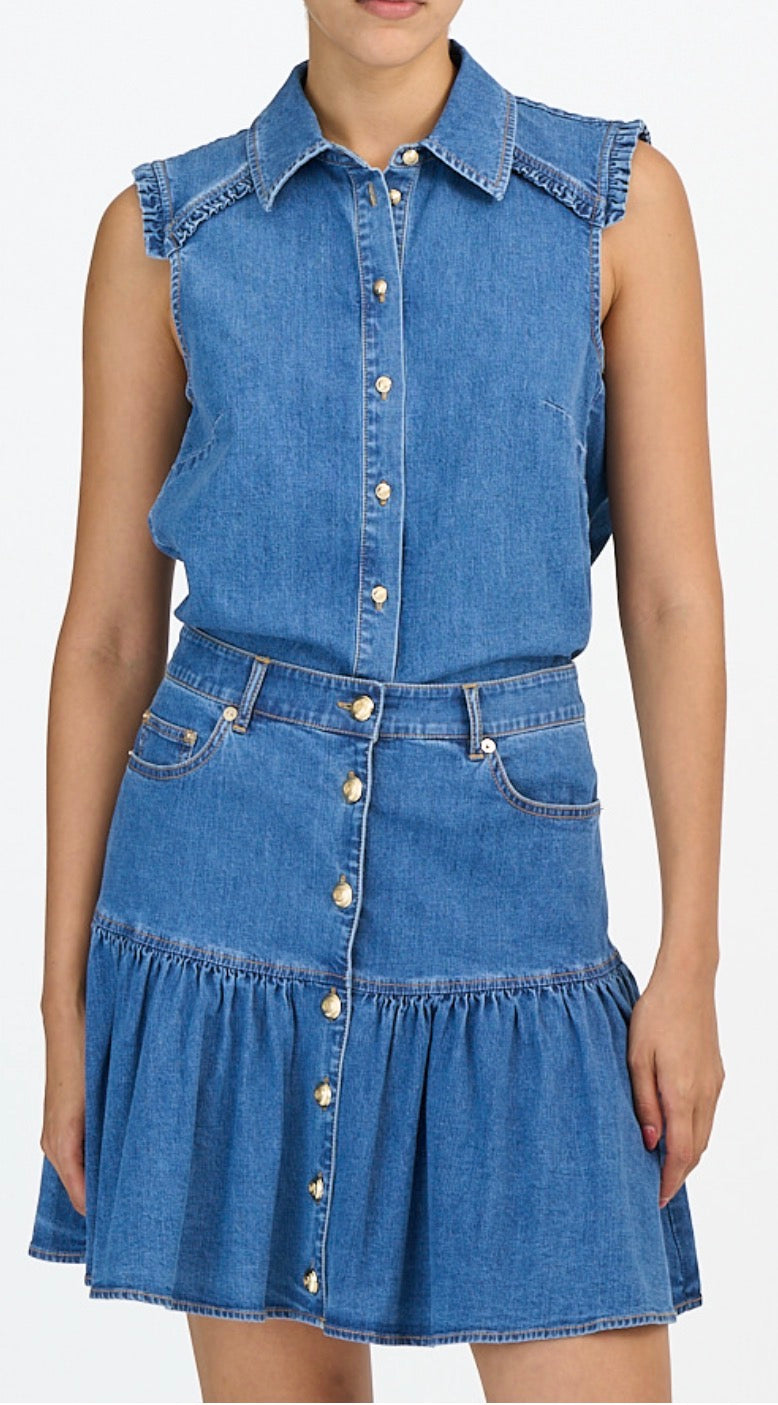Cizs614779 Denim Ruffle Skirt
