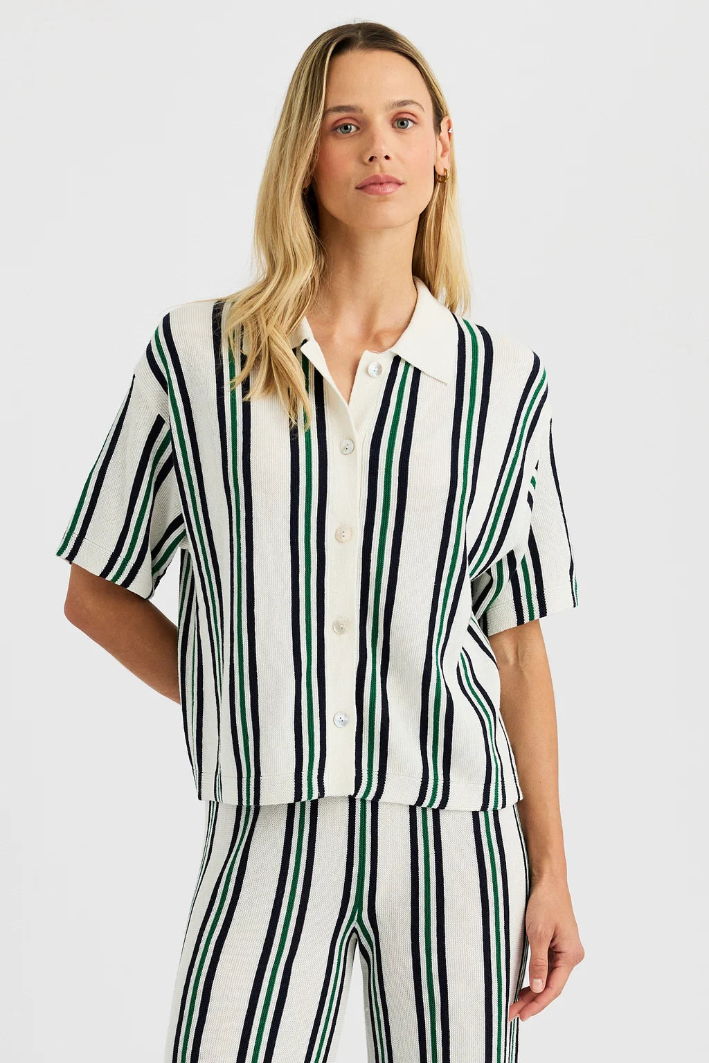Ongd871 Stripe Collared Cardi