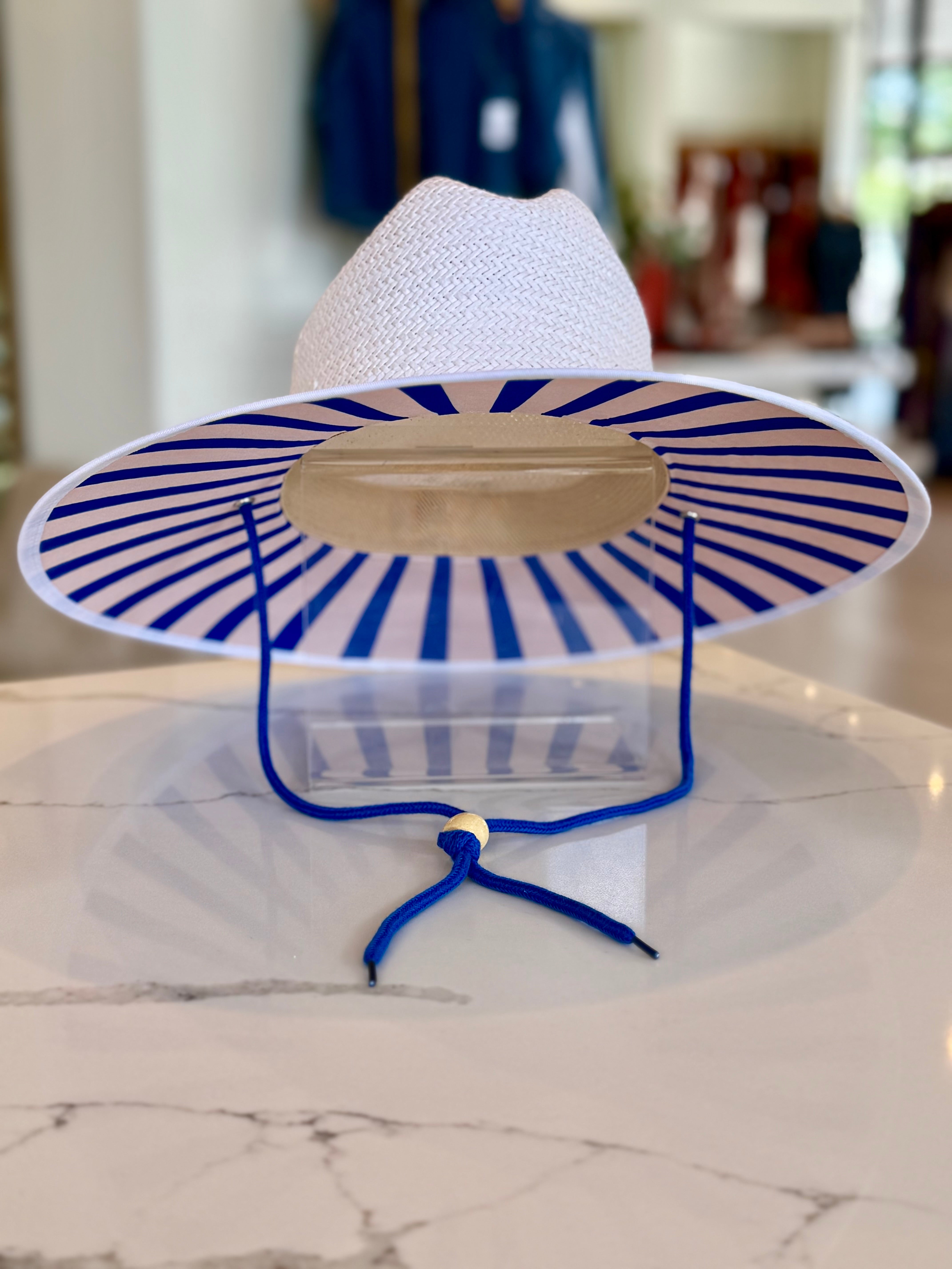 White Summer Hat - Blue Stripe