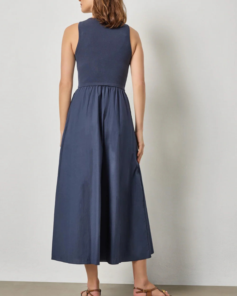 Lipa3292 Navy Mixed Media Midi Dress