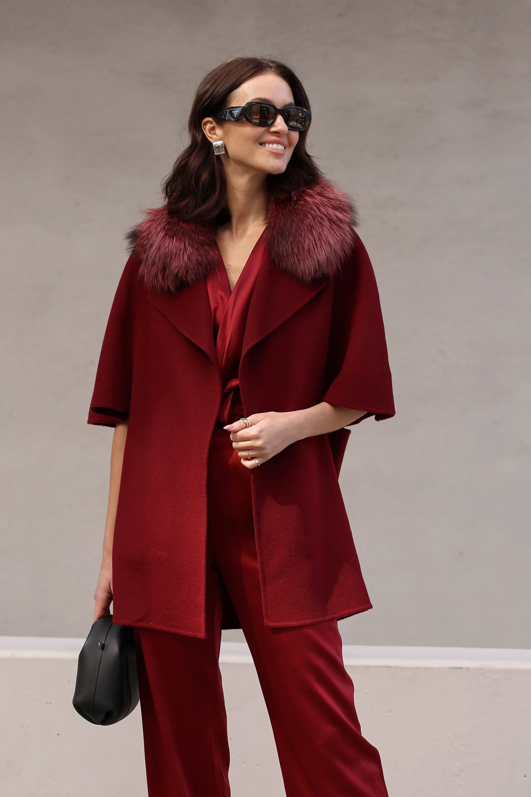 Di9049 Fur Collar Jacket - Red