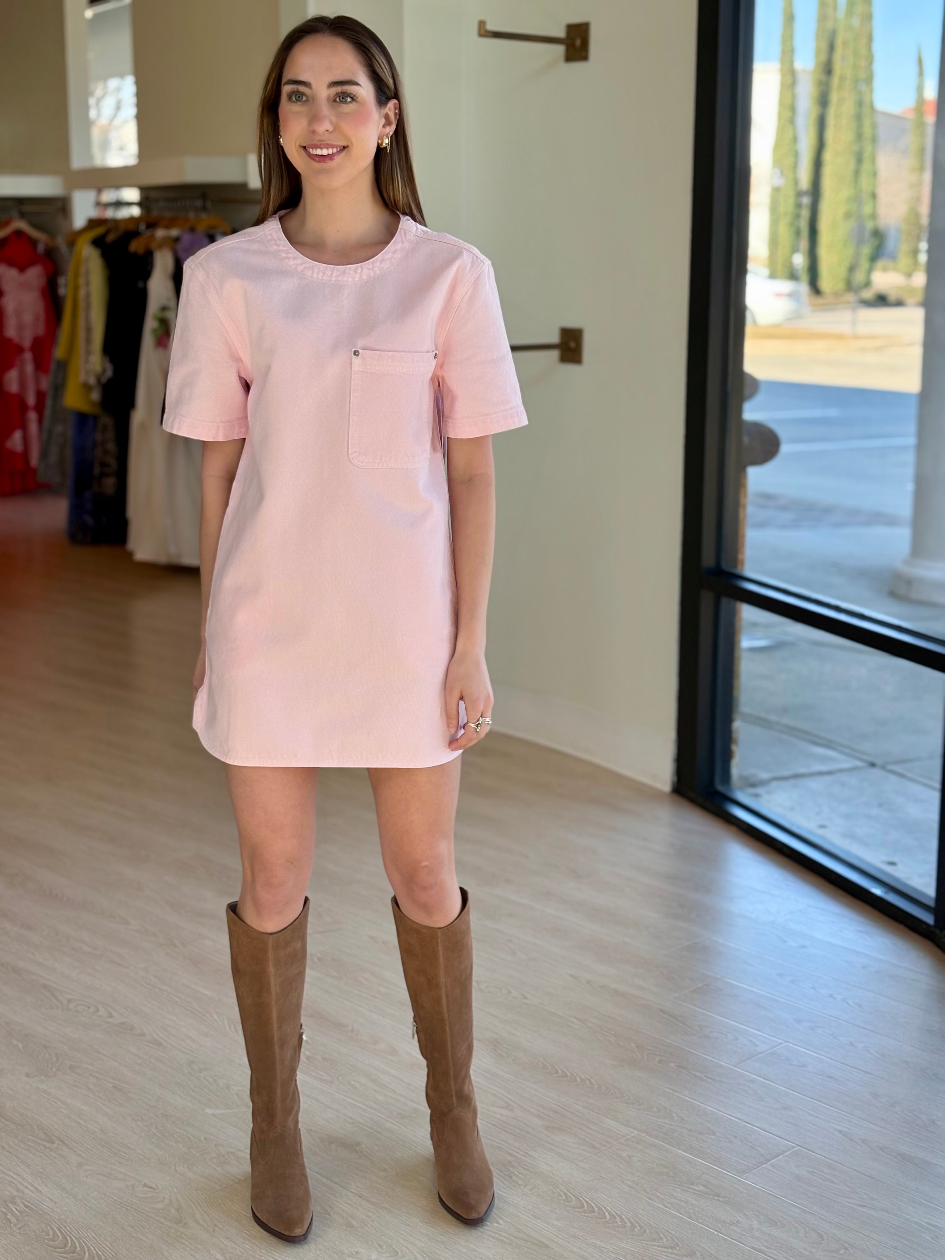 Pip7107 Blush Denim Shift Dress