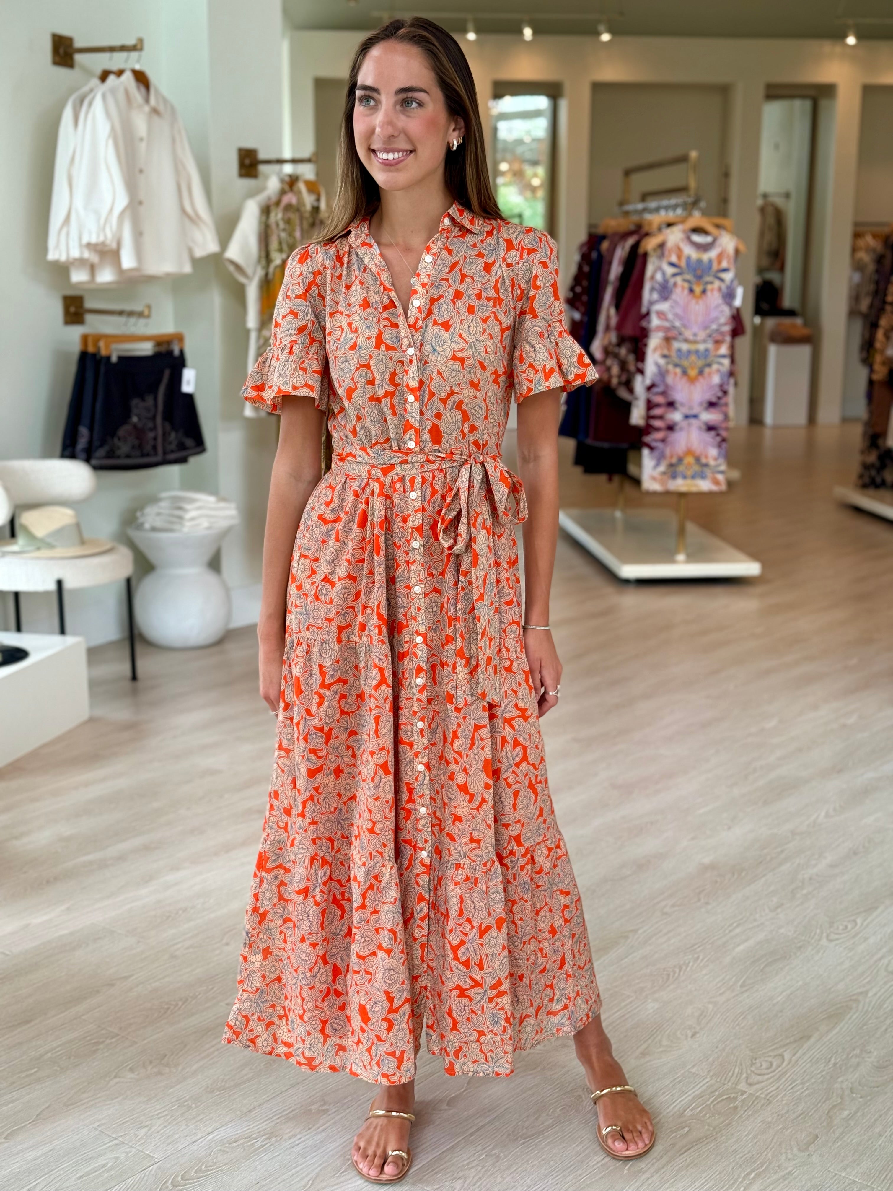 Trw1285 Orange Floral Maxi Dress