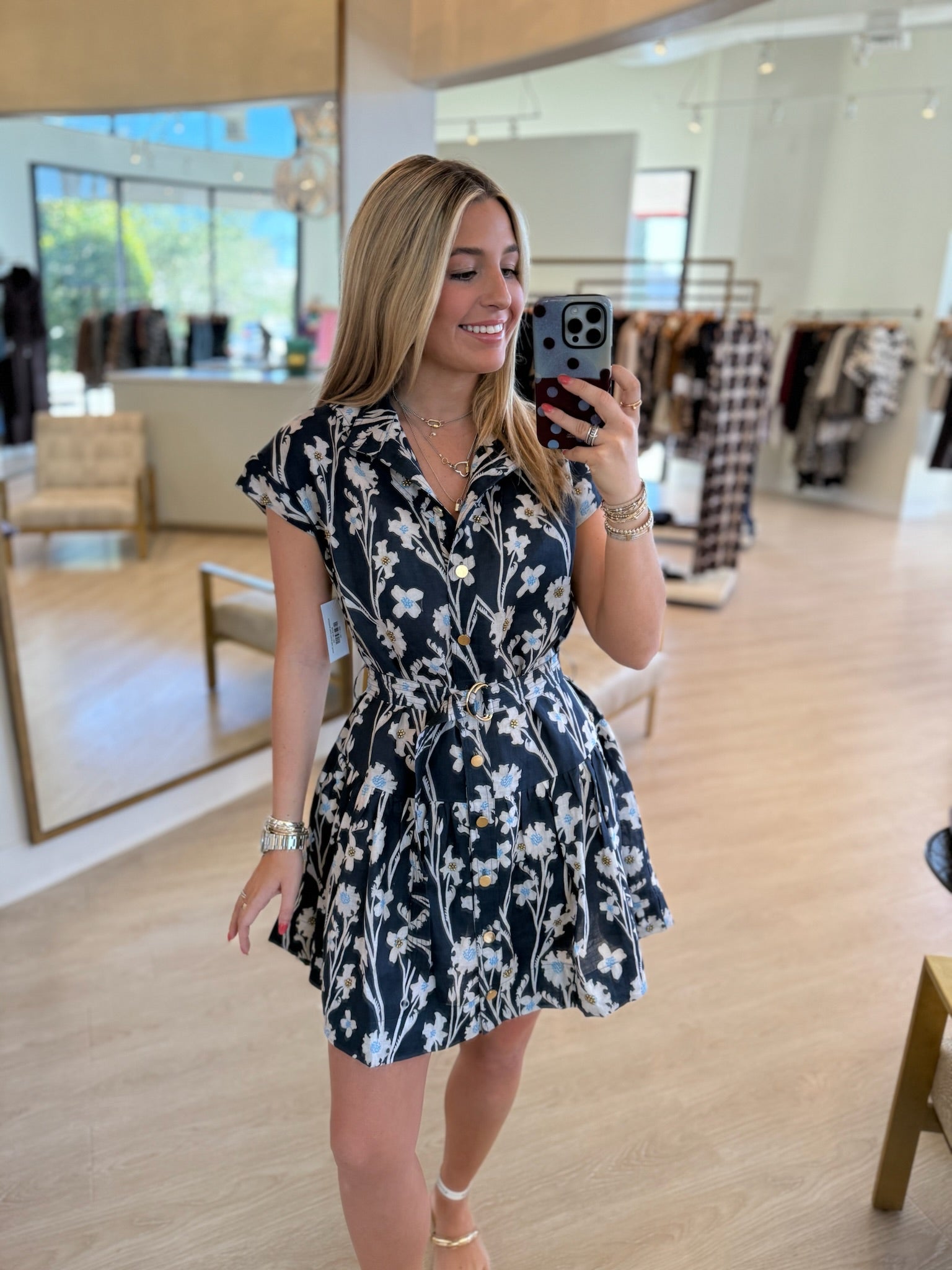 Ka34046 Navy Floral Mini Dress