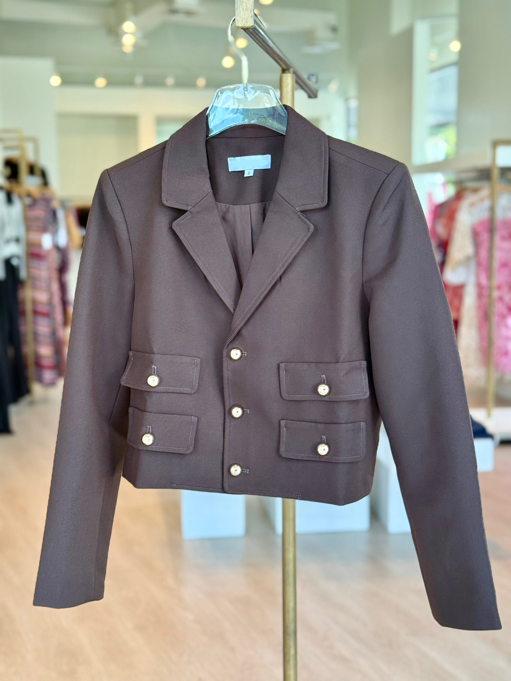 Ka732 Chocolate Crop Blazer