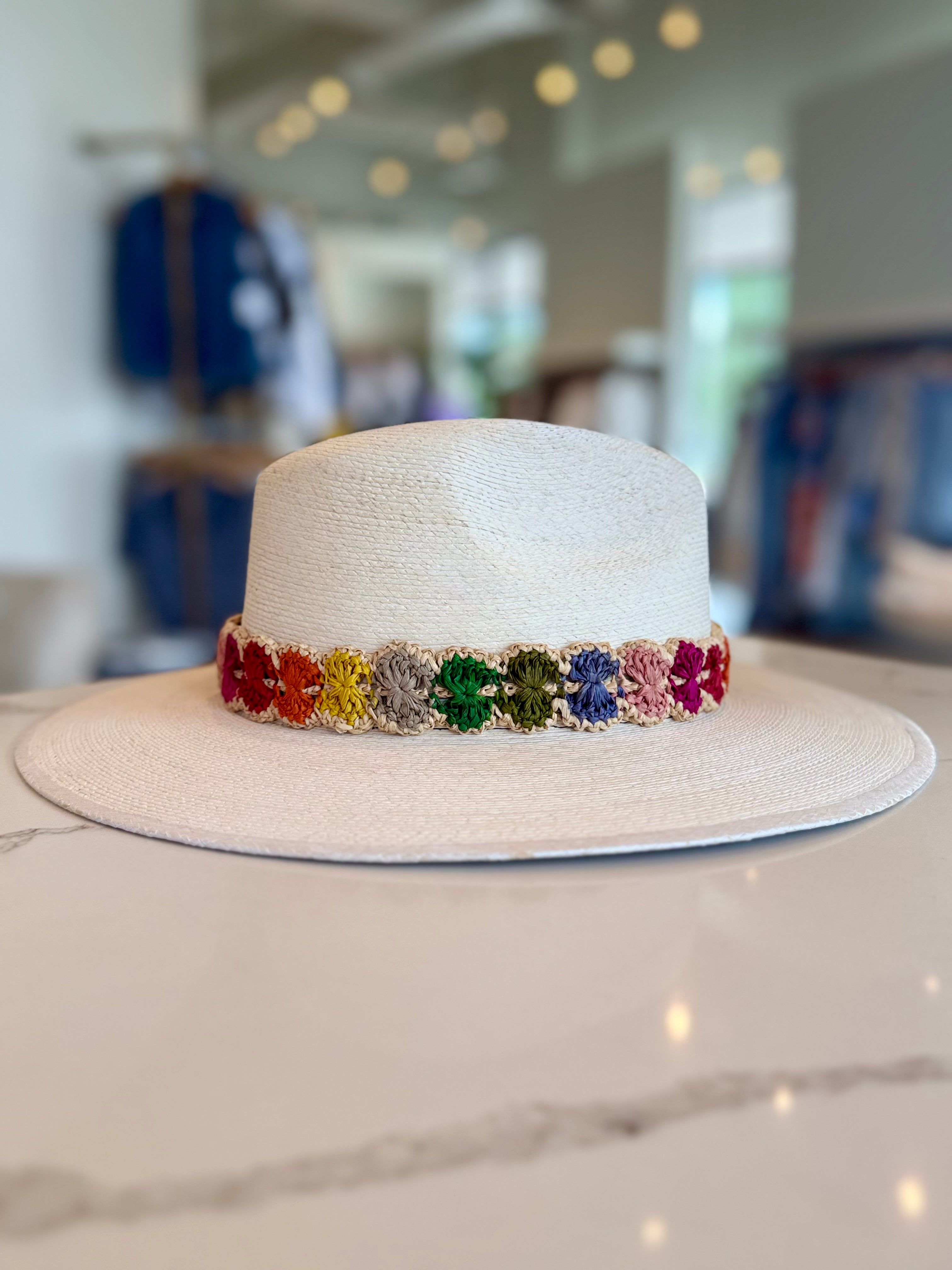 Cream Palm Hat - Rainbow