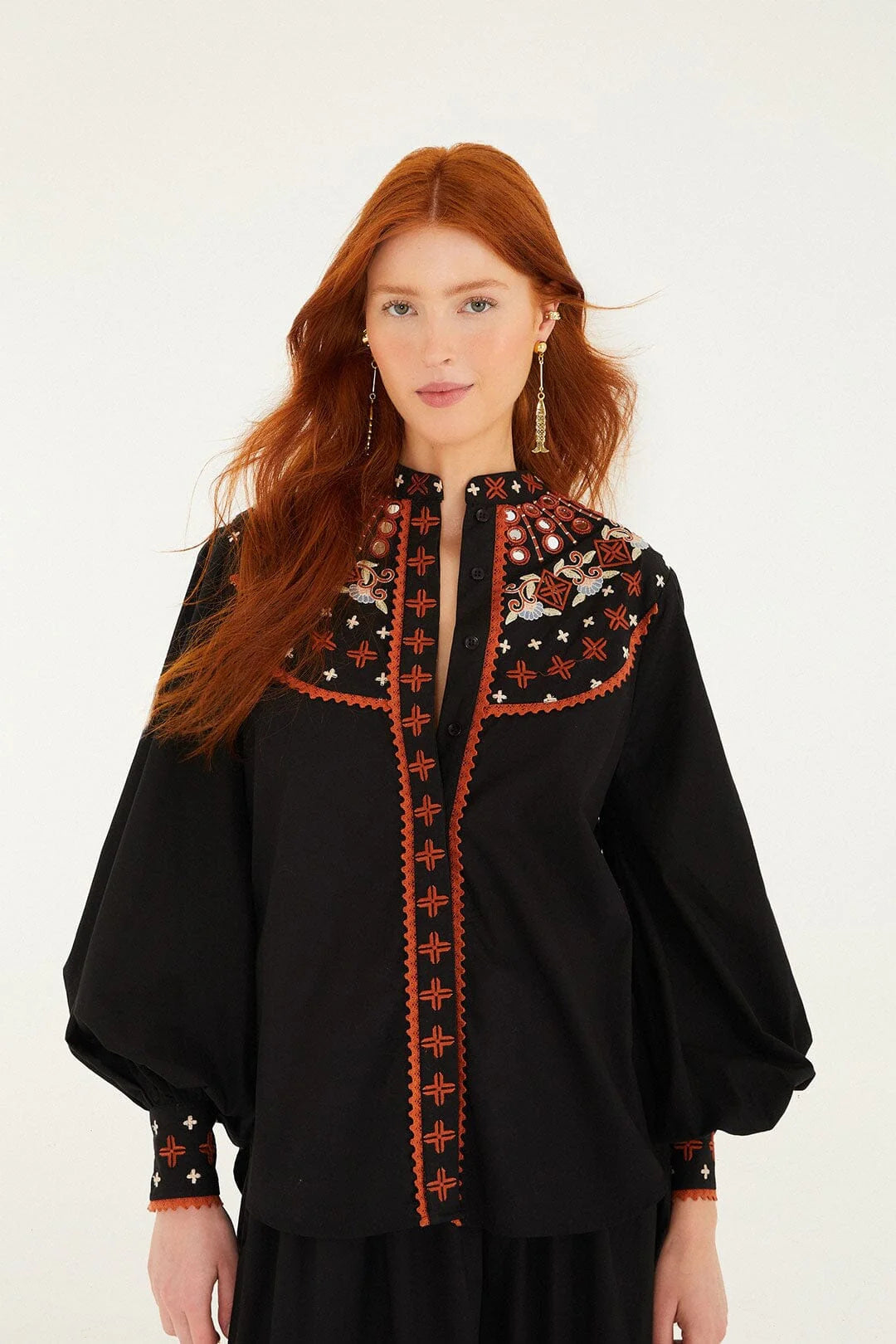 Fa351959 Embroidered Boho Top