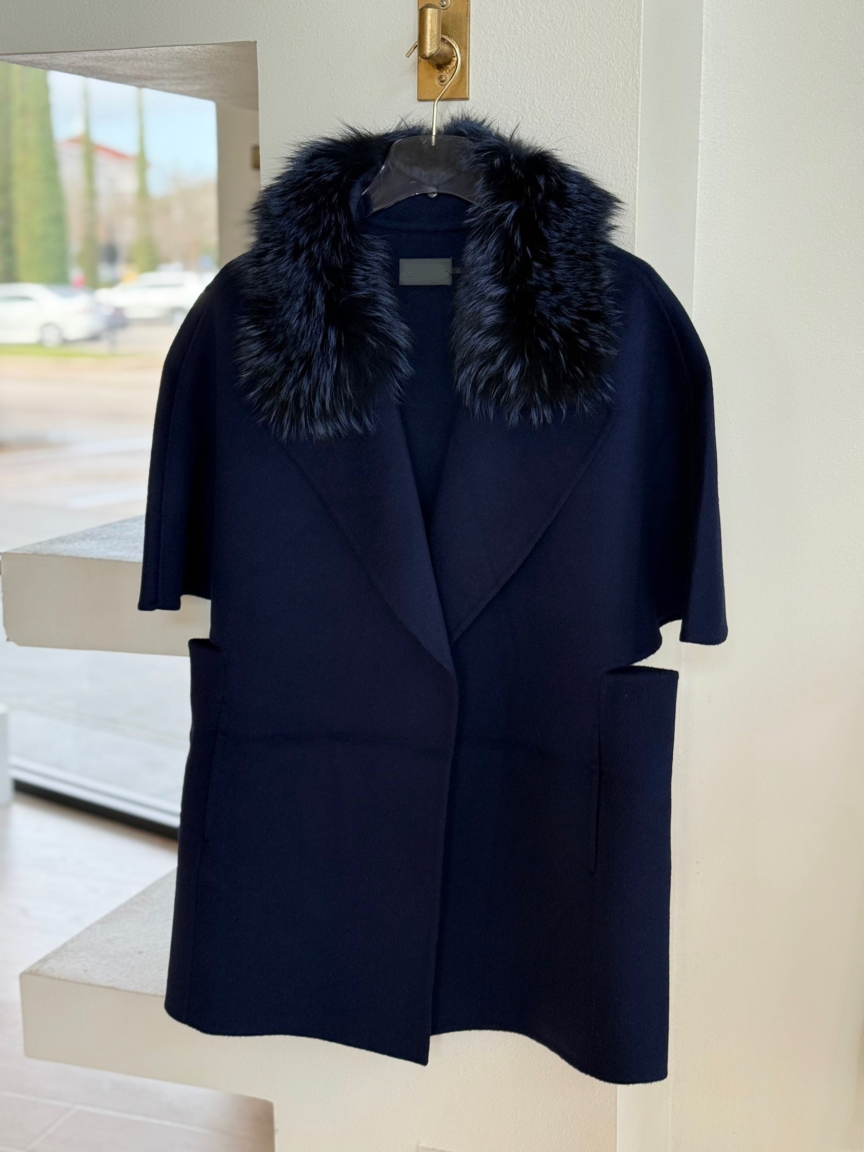 Di9049 Fur Collar Jacket - Sapphire