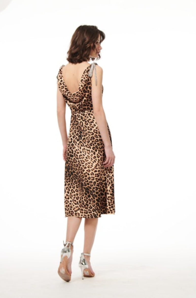 Em0150 Emily Shalant Animal Print Midi Dress
