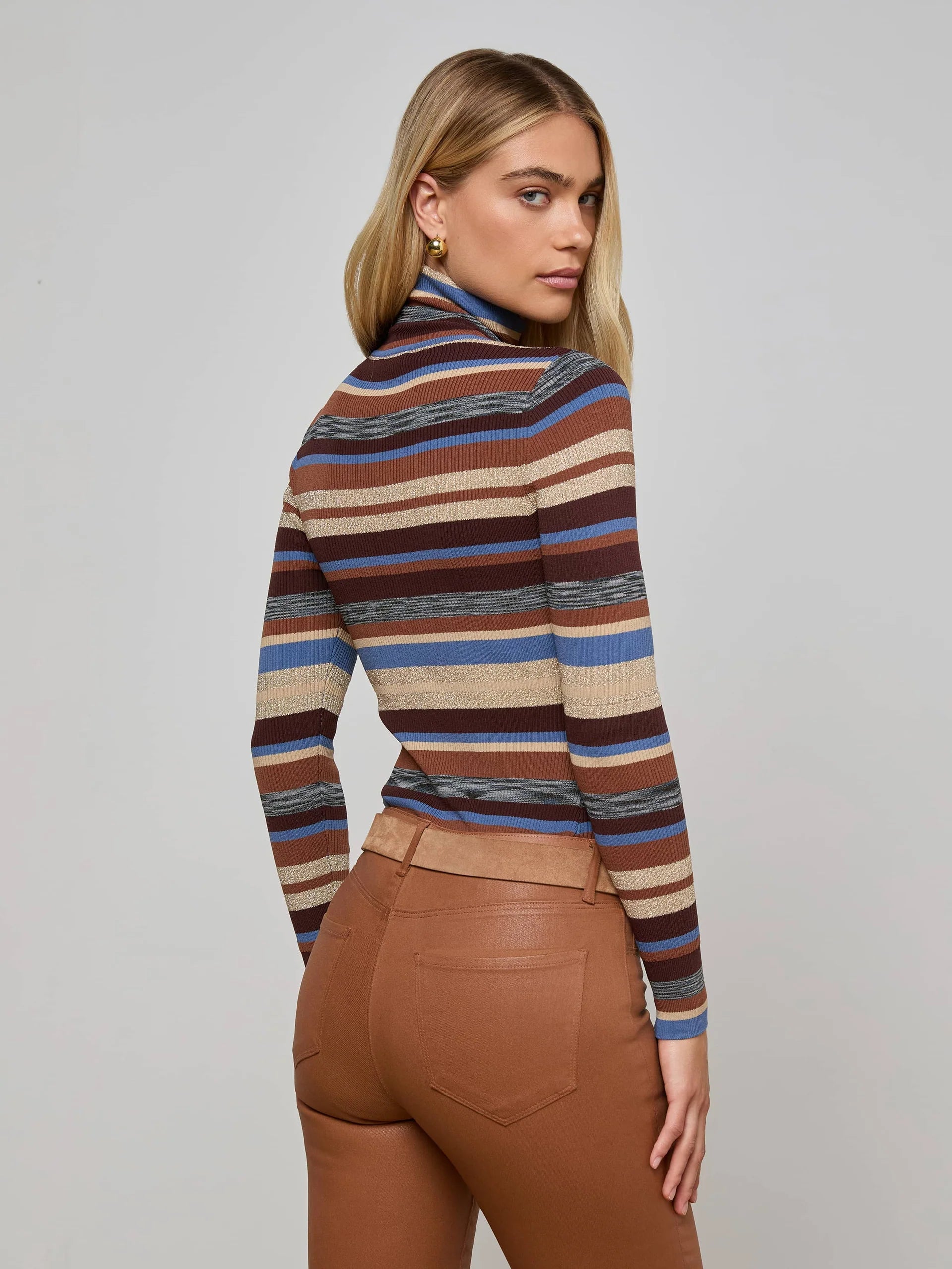 La8968 Brown Stripe Turtleneck