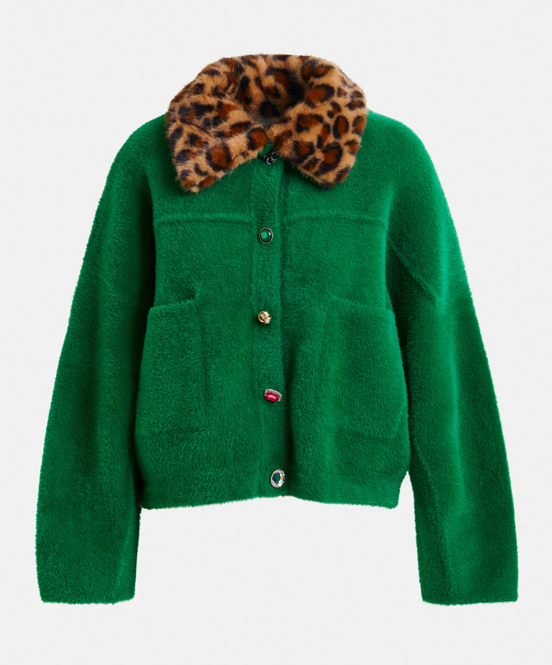 Esintent Fuzzy Green Cardigan