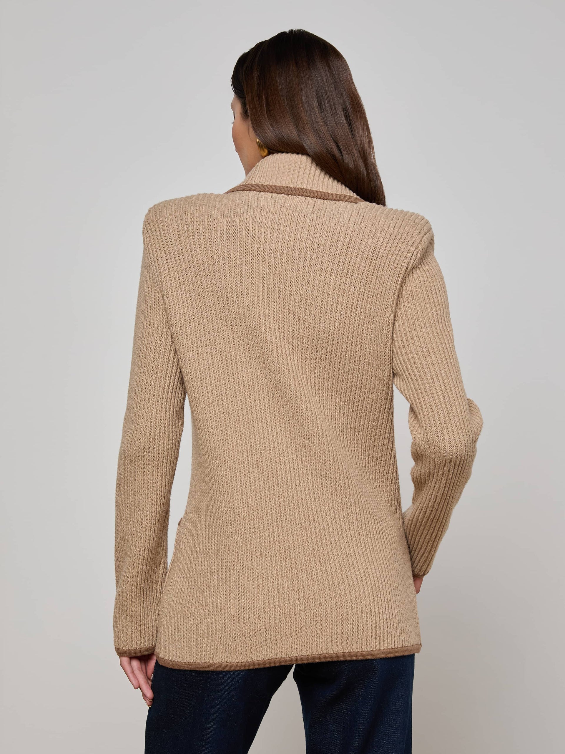 La80119 Tan Knit Blazer