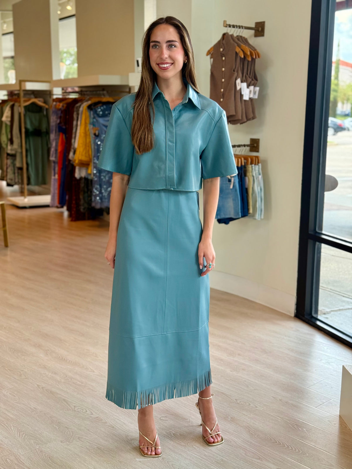 Ac238 Light Blue Vegan Midi Skirt