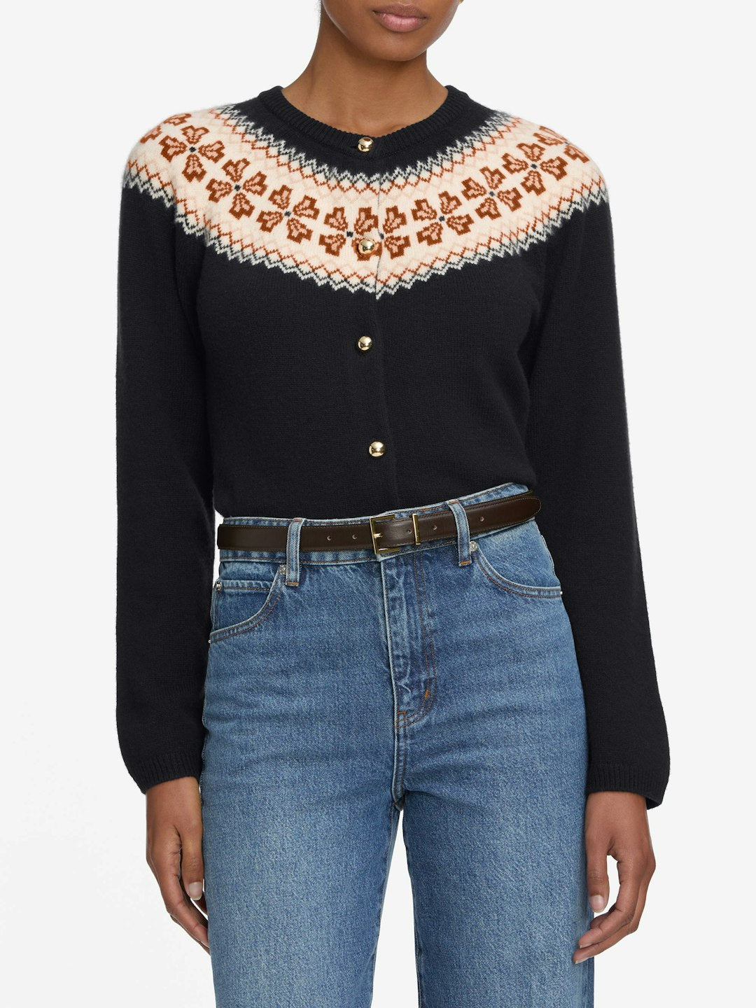 Fr040 Navy Fair isle Cardigan