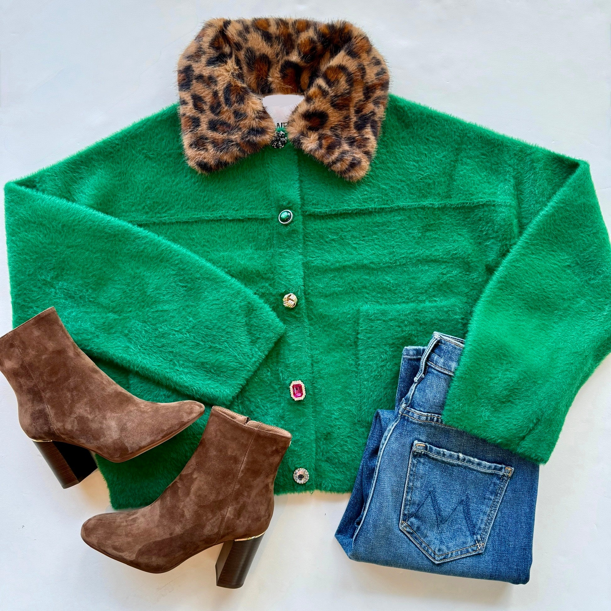 Esintent Fuzzy Green Cardigan