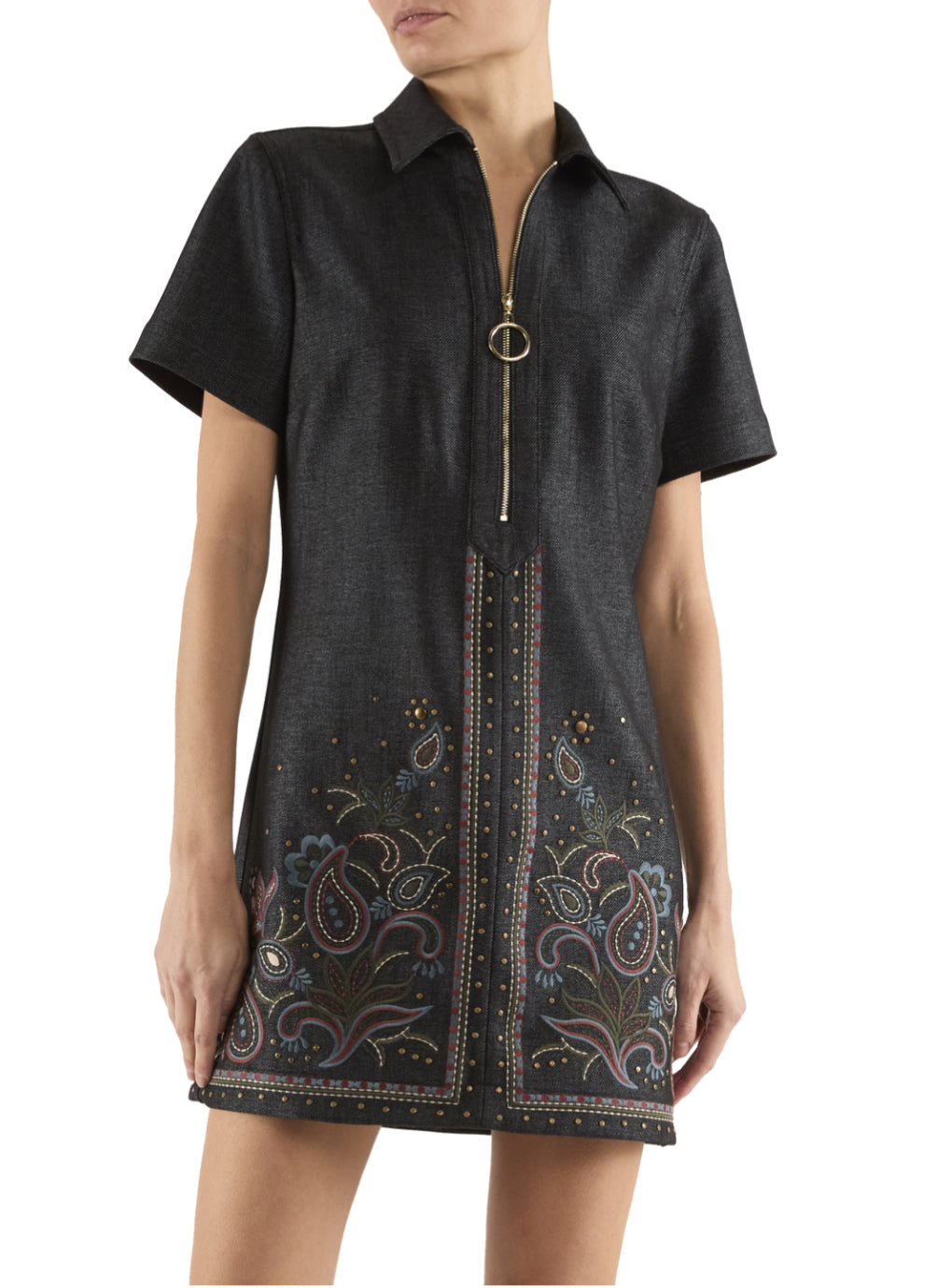 Raa3013 Denim Embroidered Dress