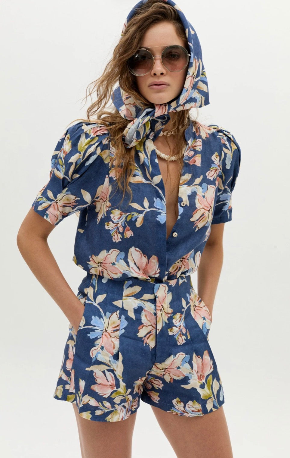 La1434 Blue Poppy Linen Top