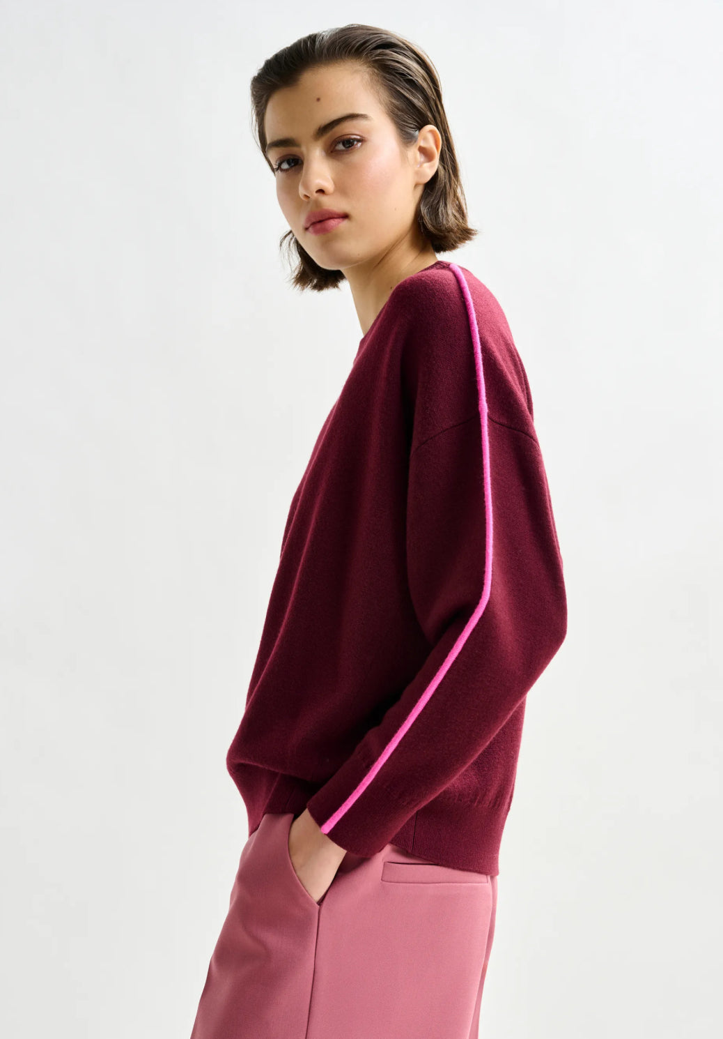 Esiruby Contrast Pullover - Burgundy