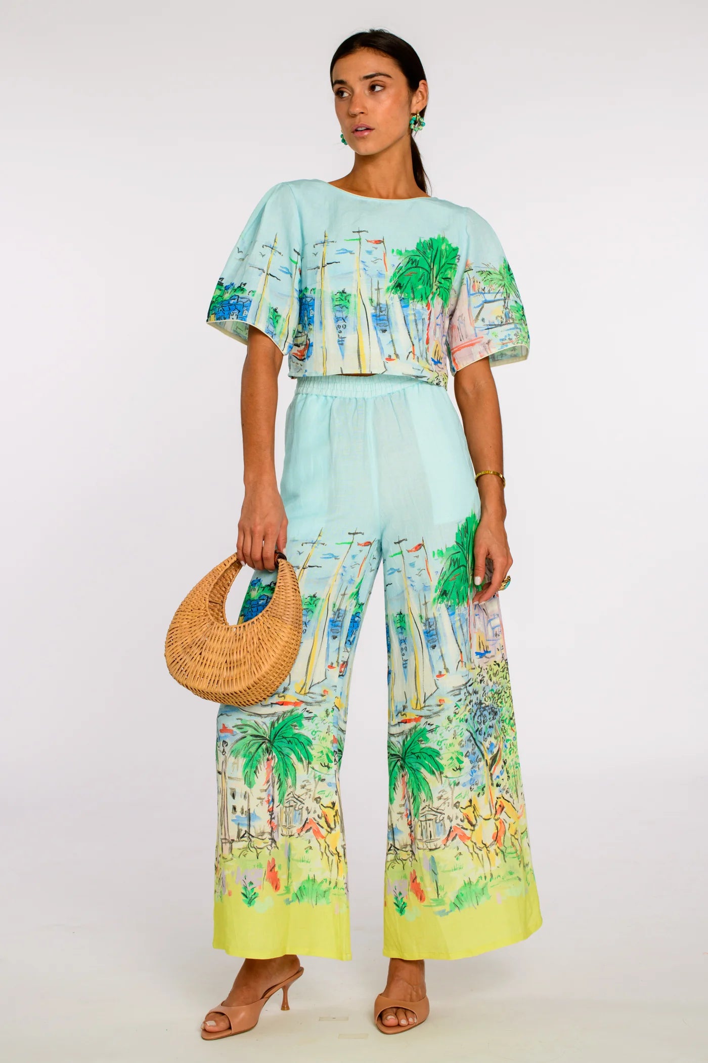 El332303 Wide Leg Vacation Print Pants