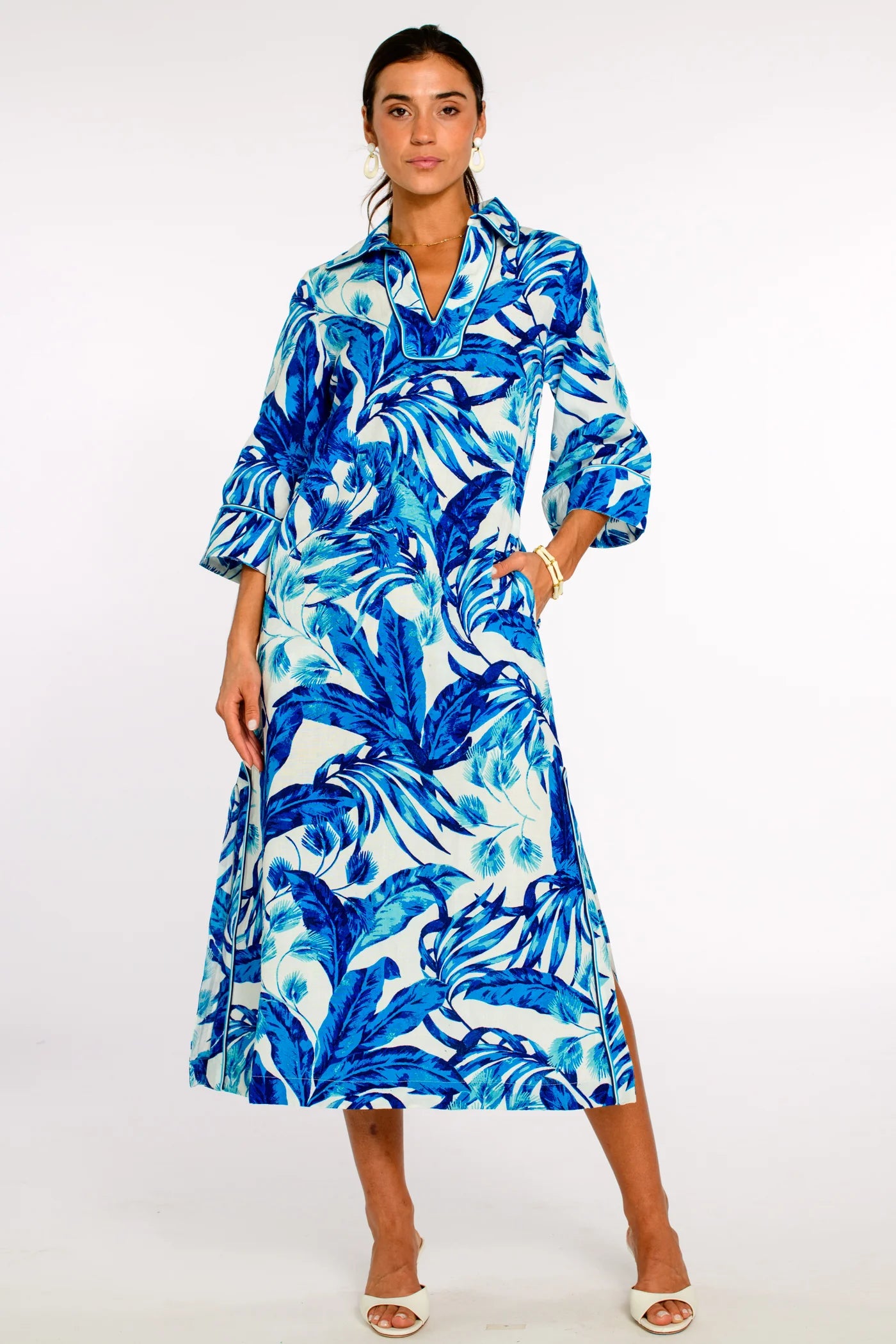 El151304 Blue Floral Midi Dress