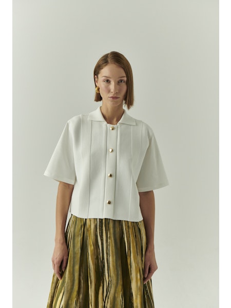 Ex5108 Cream Knit Button Top