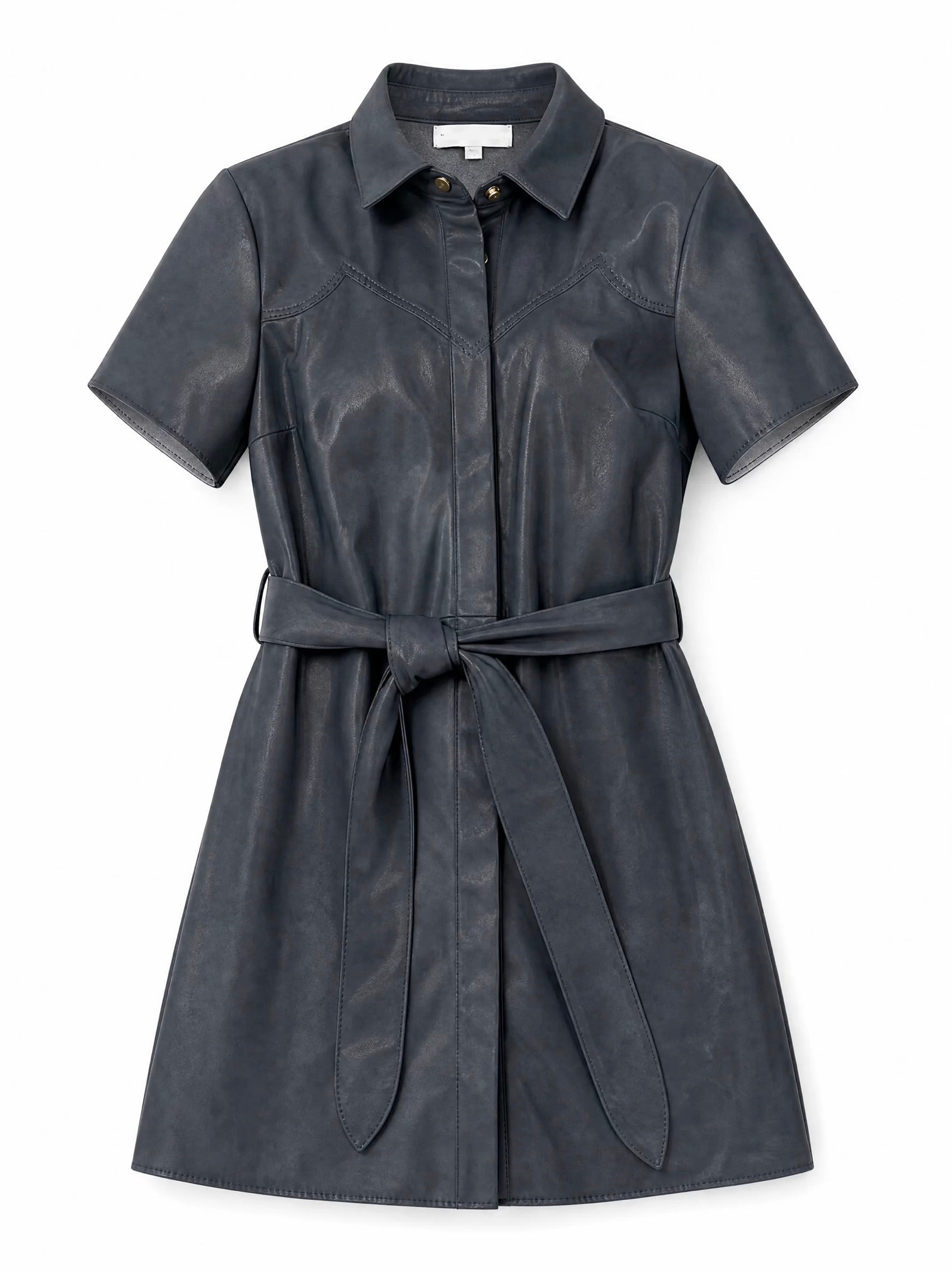 Ka30019 Navy Vegan Leather Mini Dress