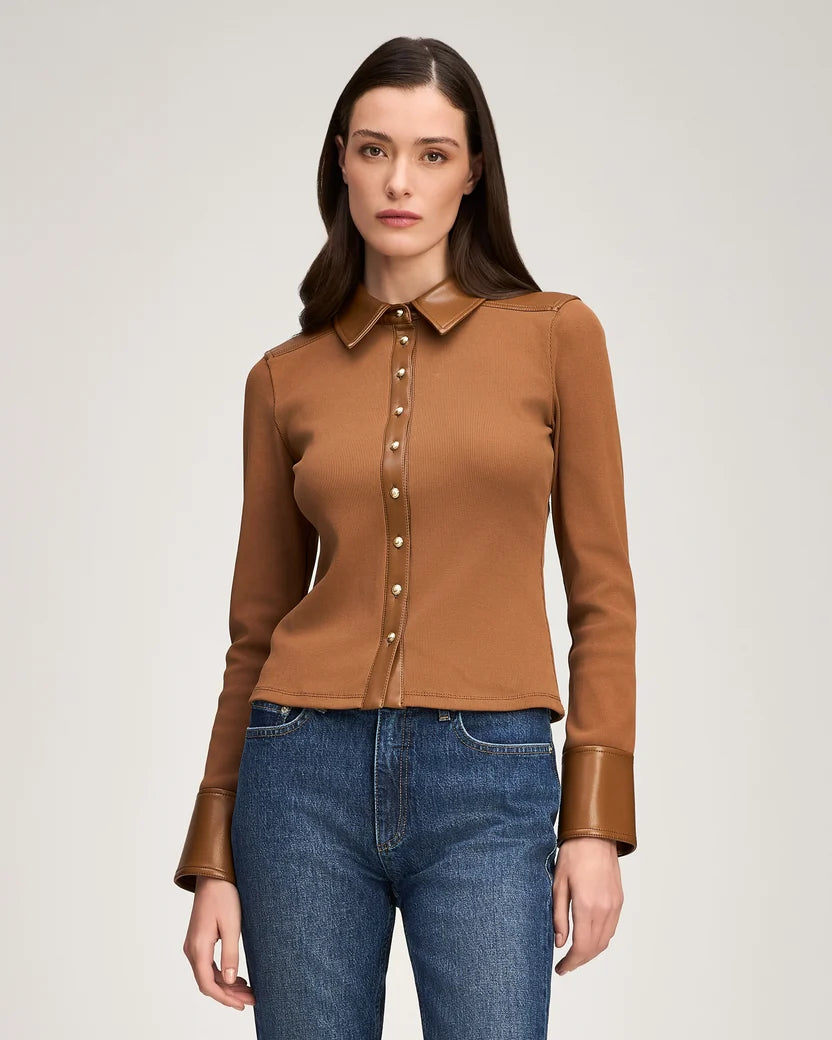 Cizt1134 Leather Trim Top