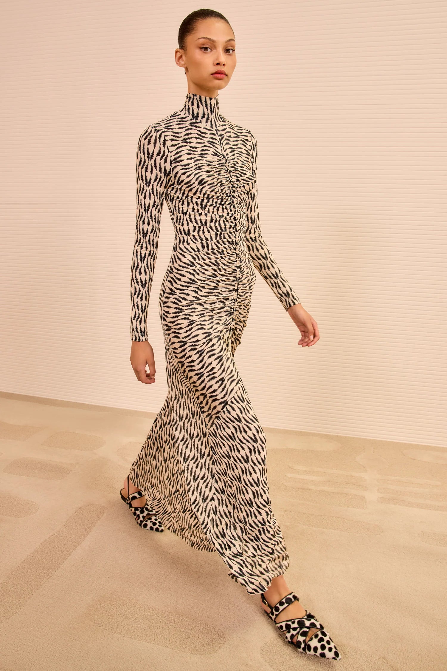 Ul0826 Ruched Turtleneck Dress