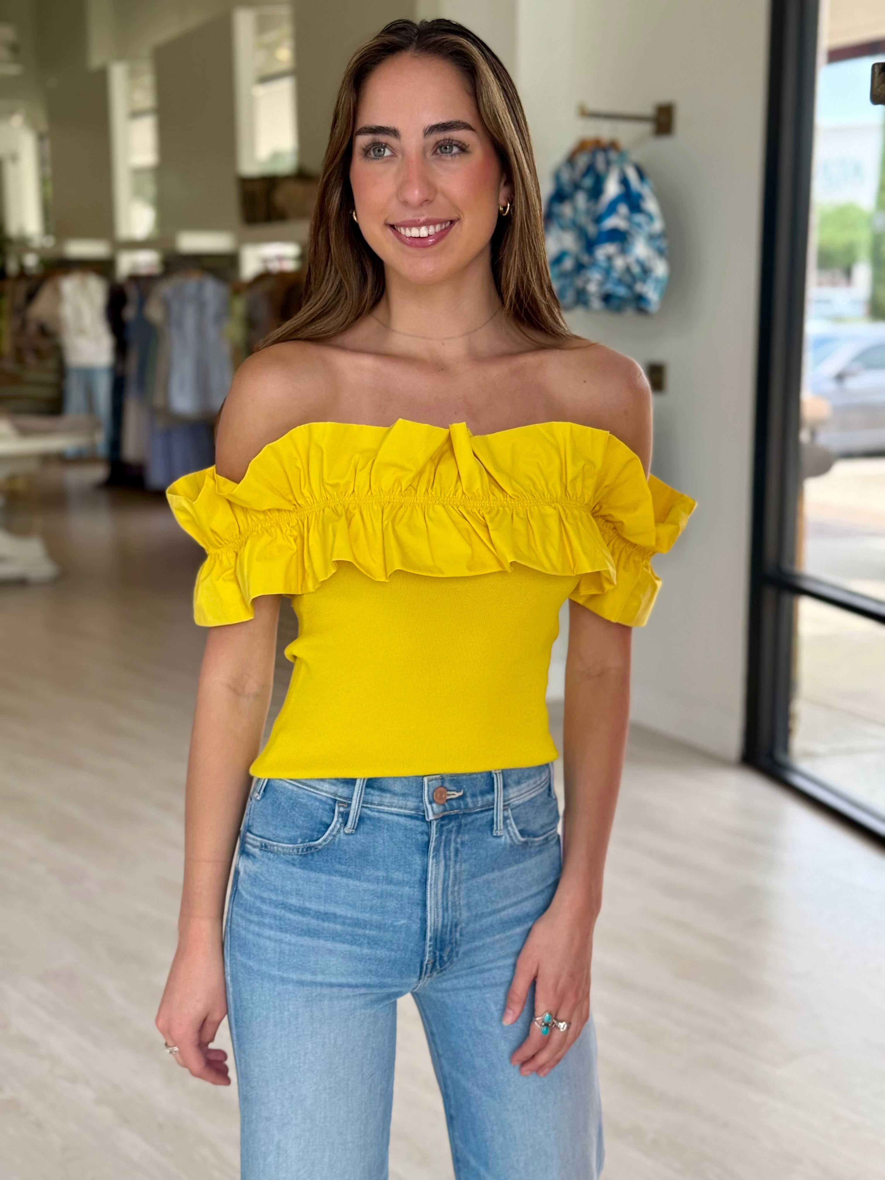 Es5264 Yellow Off Shoulder Top