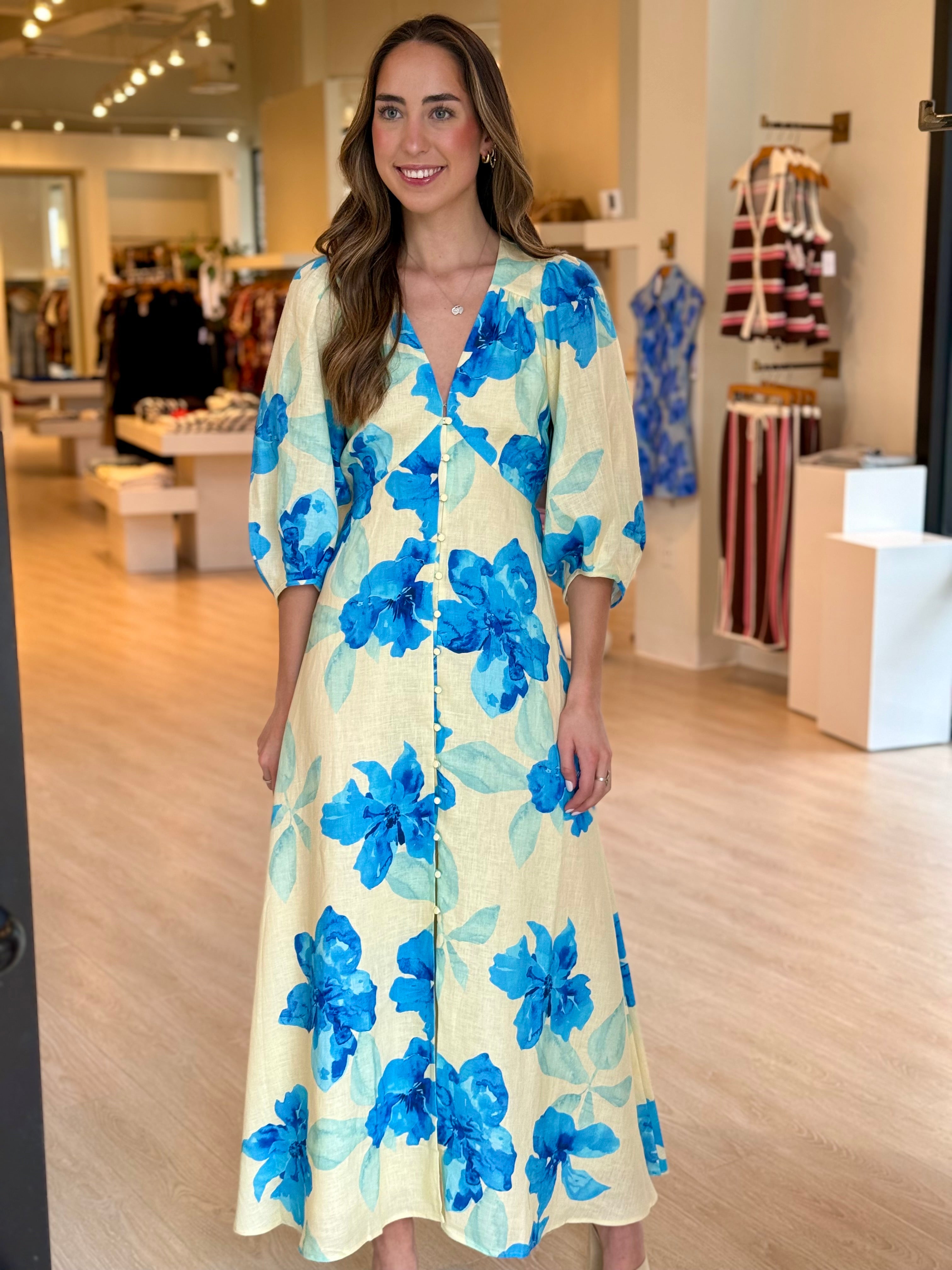 Ki297 Blue Floral Maxi Dress