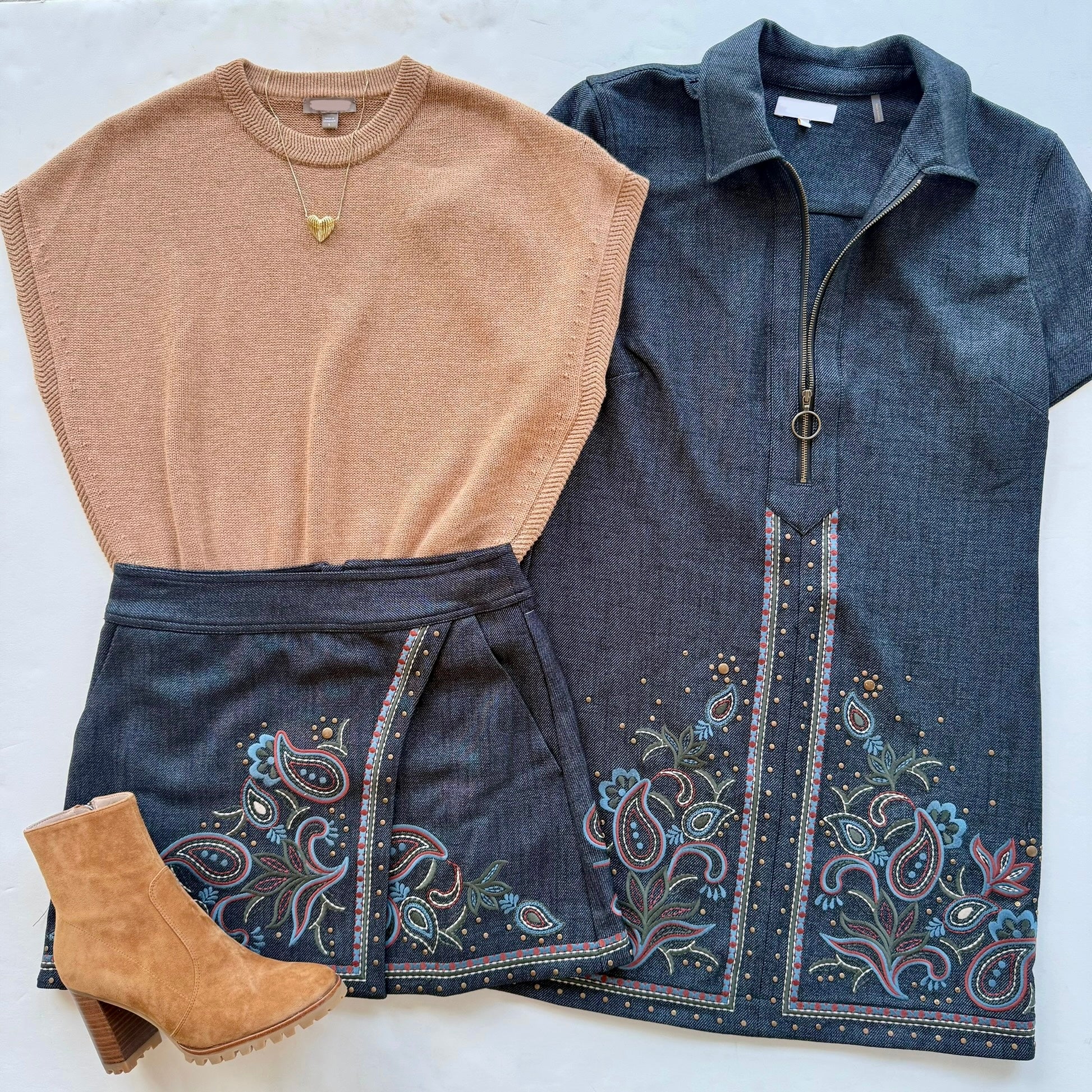 Raa3013 Denim Embroidered Dress