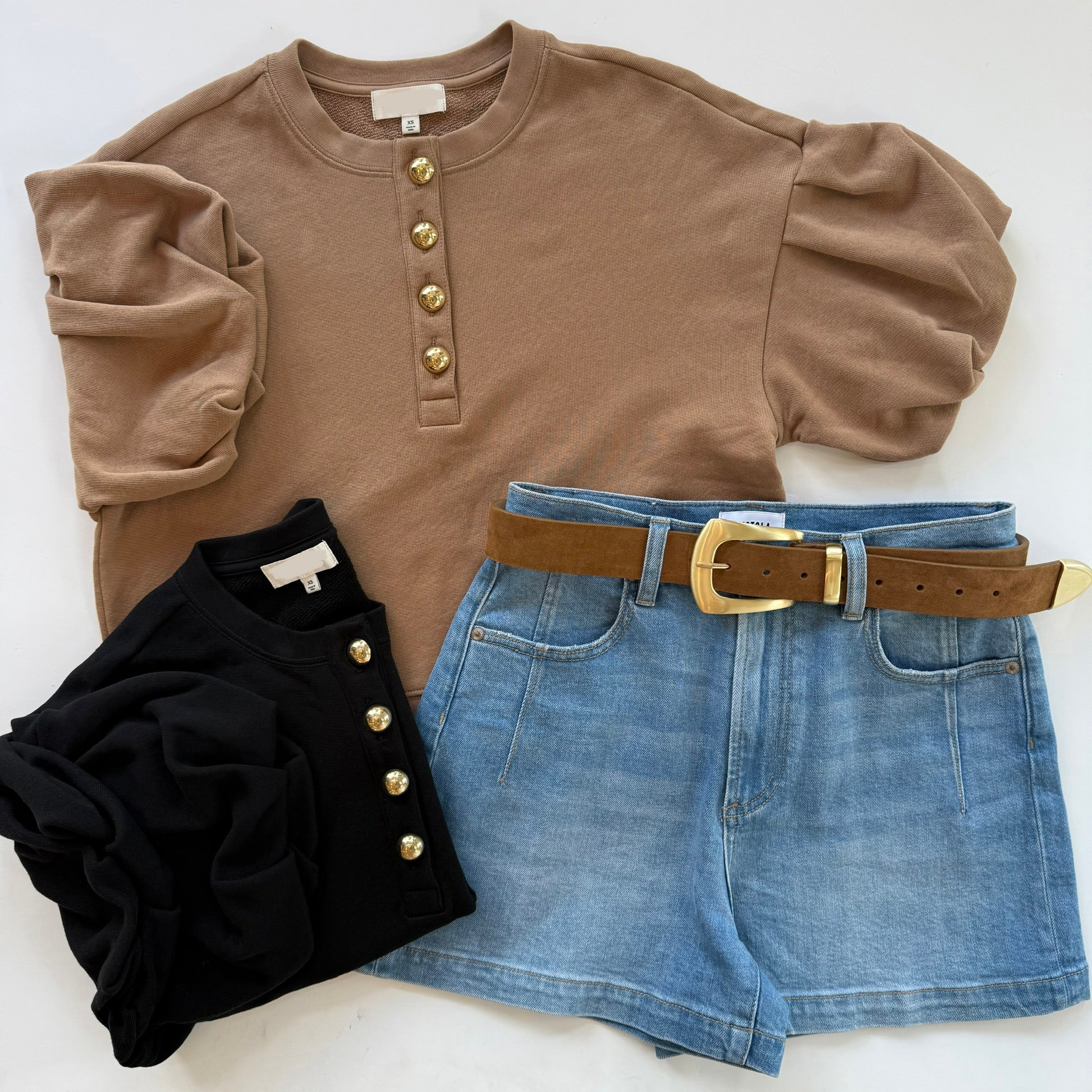 Na11565 Tan Puff Sleeve Sweatshirt