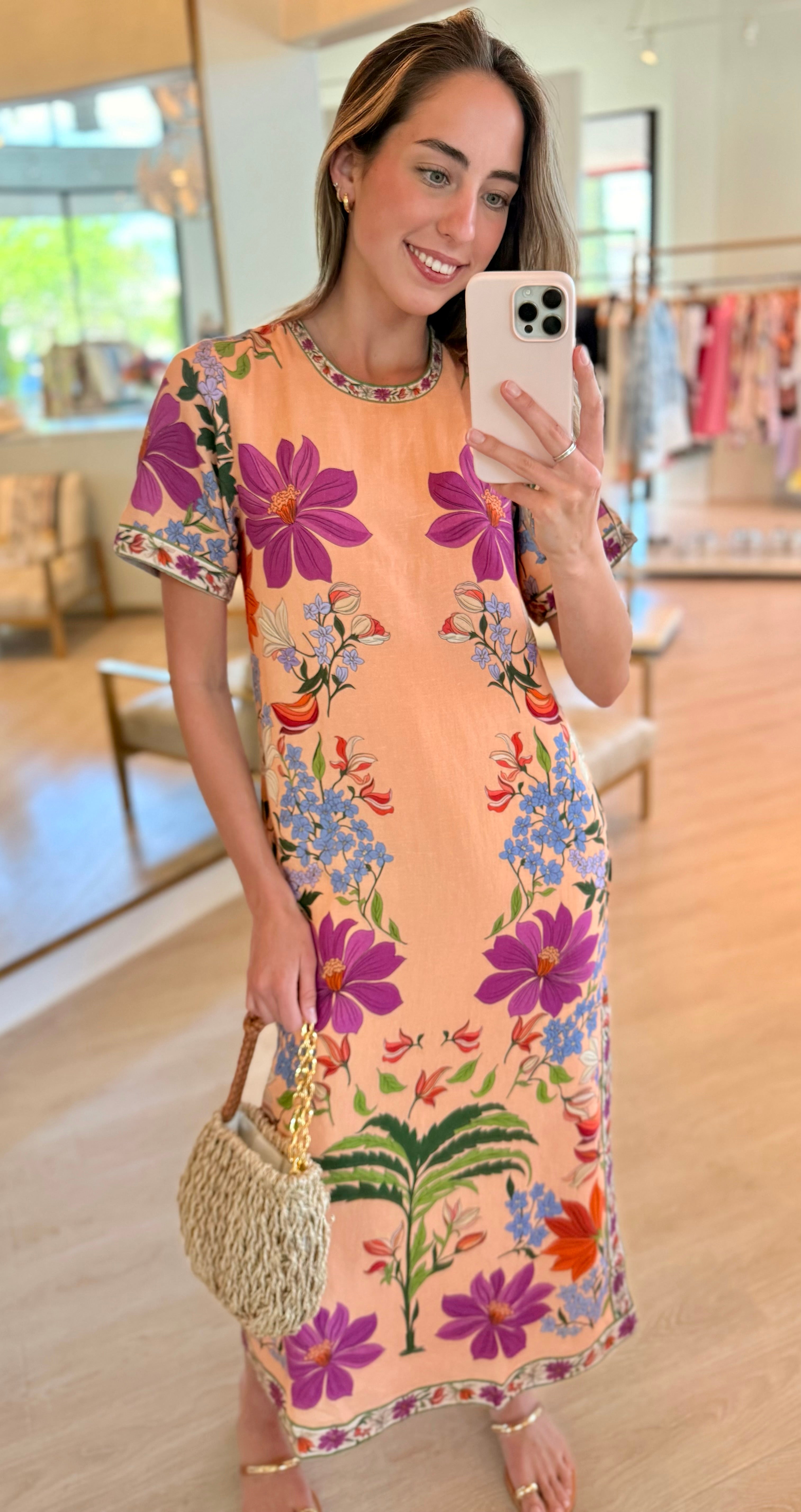 Ej182219 Peach Tapestry Midi Dress