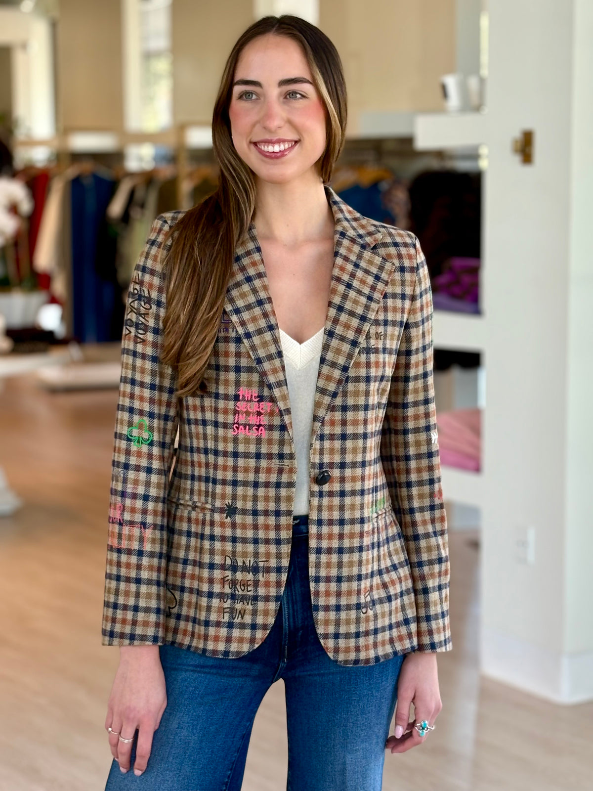 Vi33815 Tres Chic Plaid Blazer