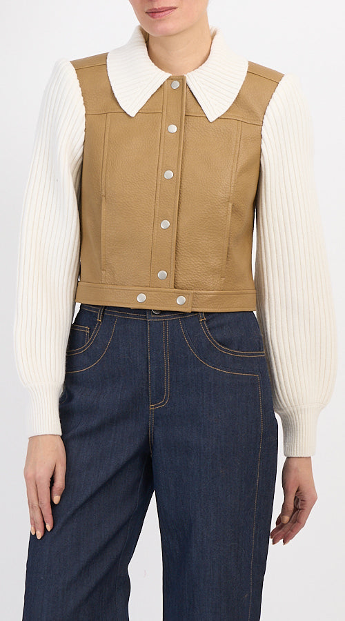 Cizj71710 Knit Sleeve Jacket - Tan