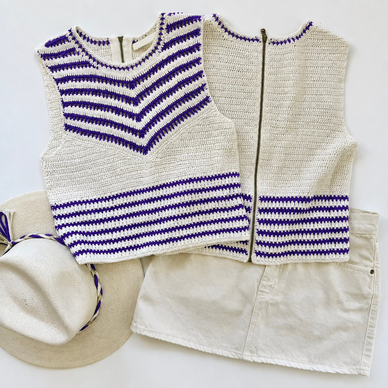 Ma436 Purple Stripe Crochet Top