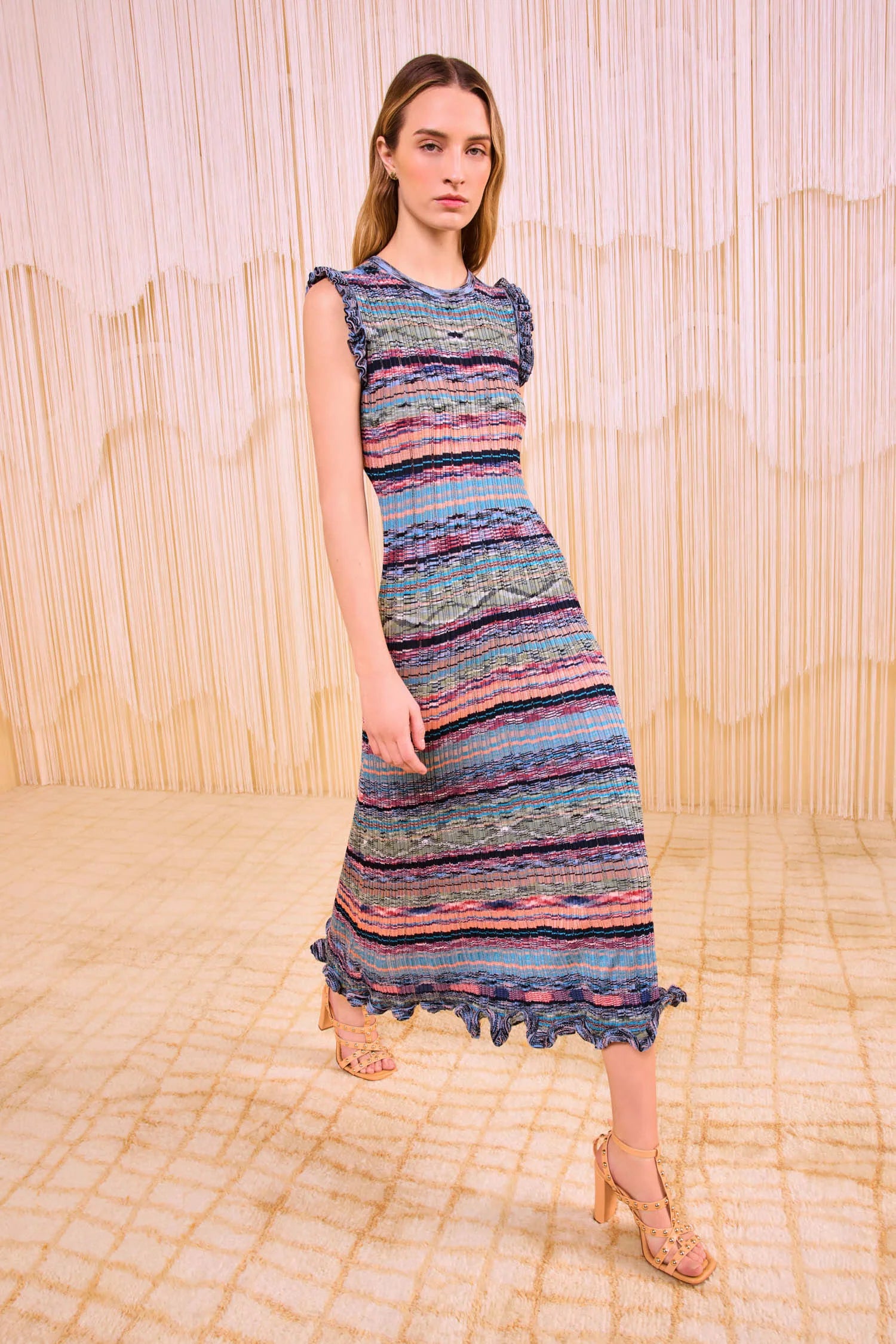 Ul0731 Blue Stripe Midi Dress