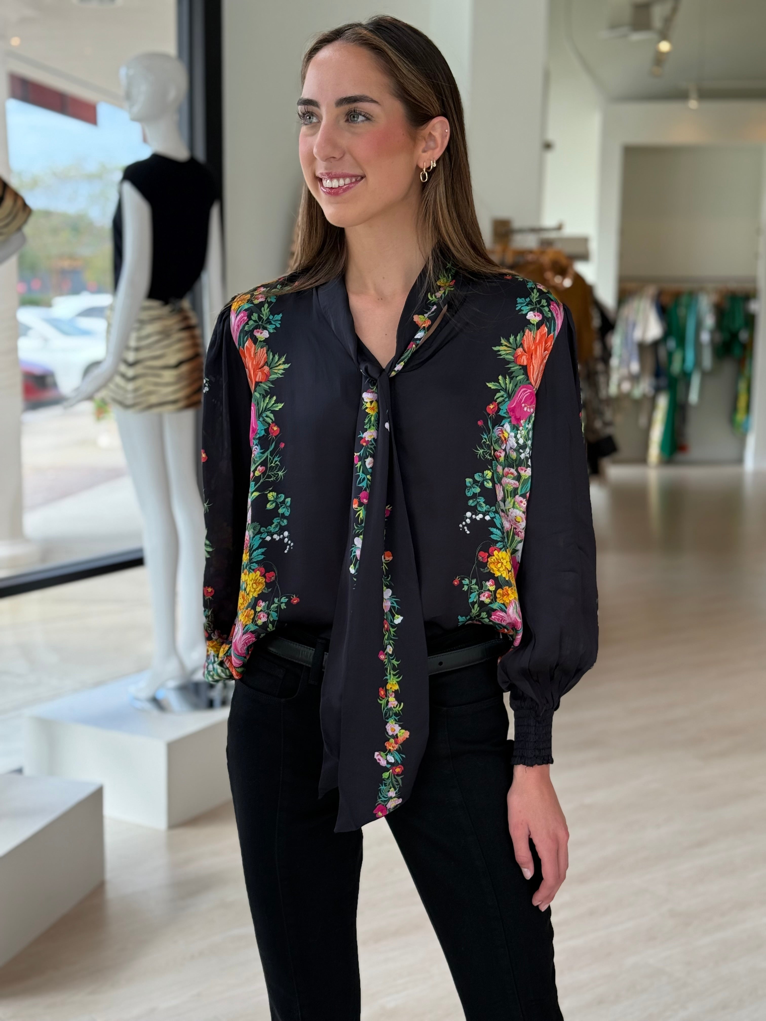 El239 Black Floral Blouse