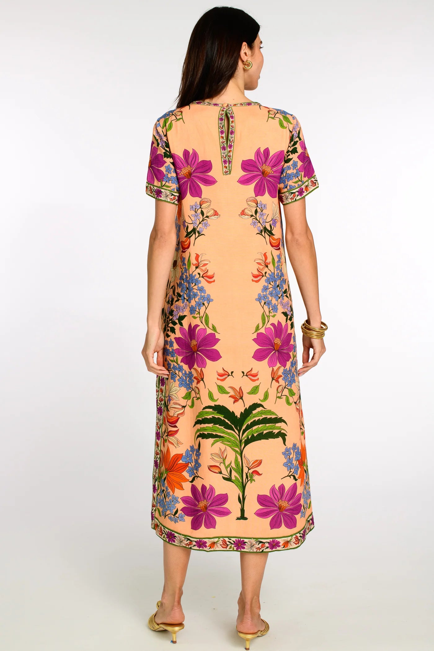 Ej182219 Peach Tapestry Midi Dress