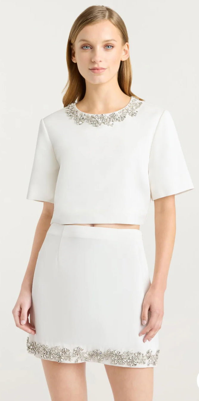 Cizw210883 Ivory Embellished Crop Top