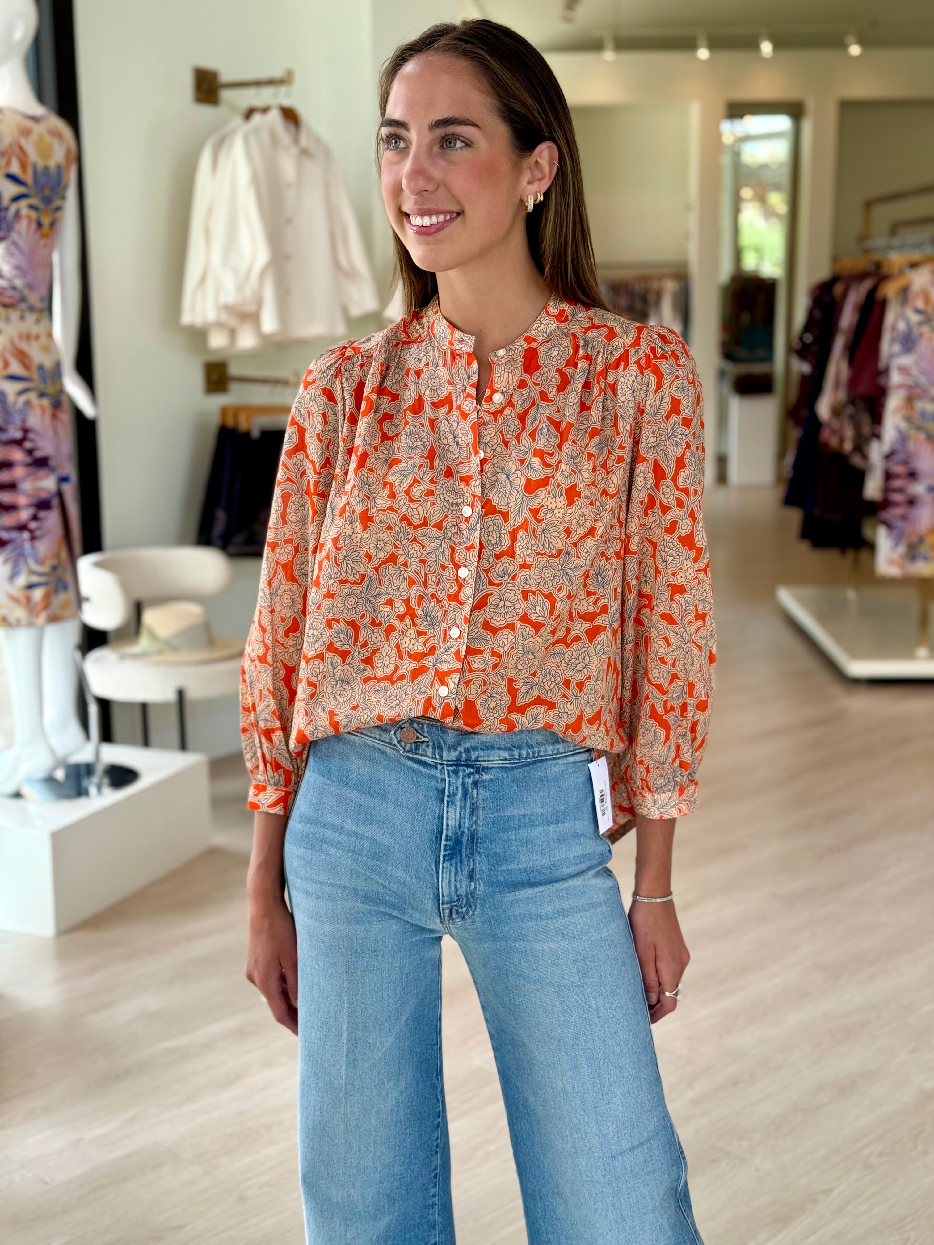 Trw1416 Orange Floral Blouse