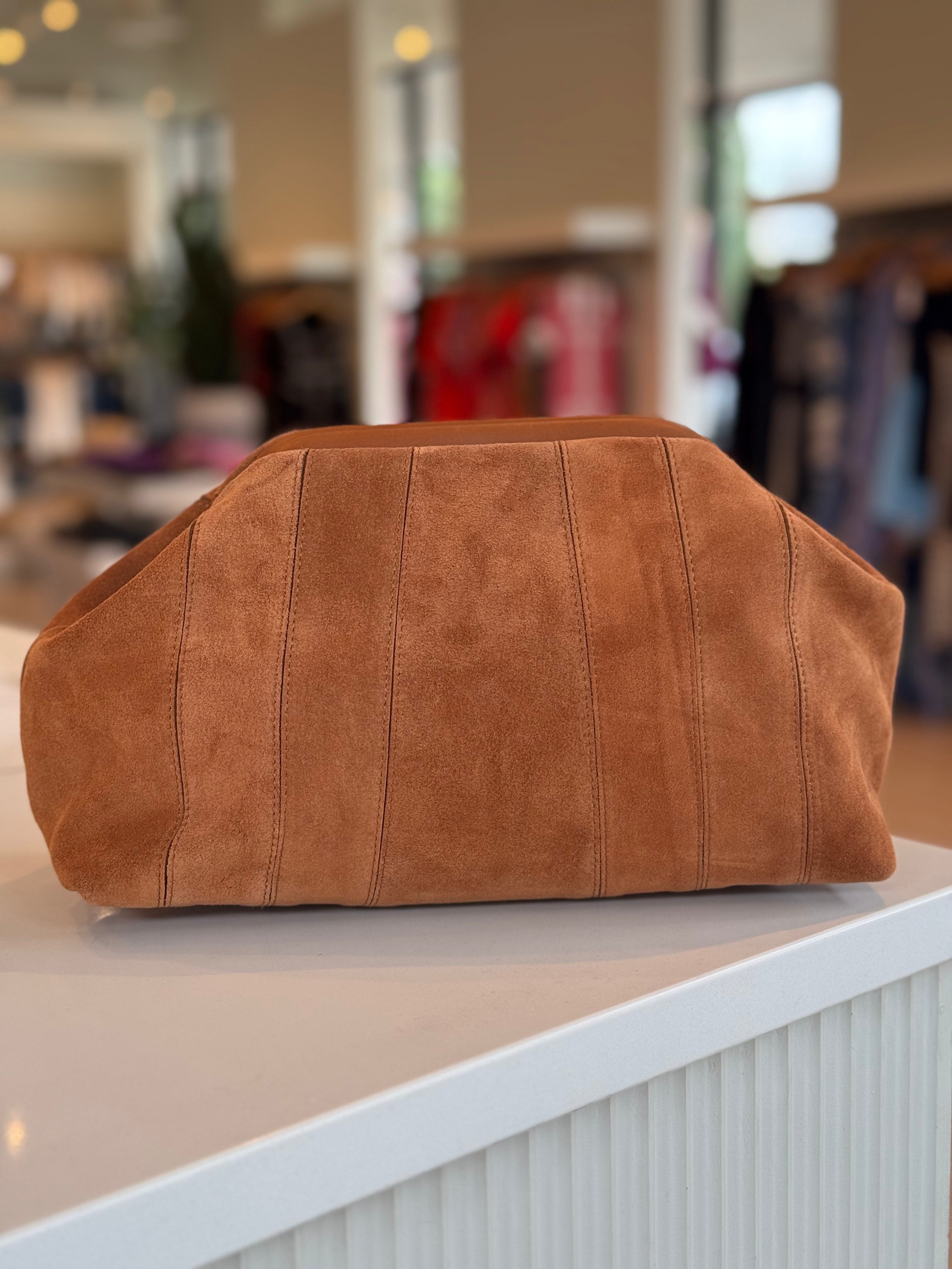 Suede Clutch - Cognac