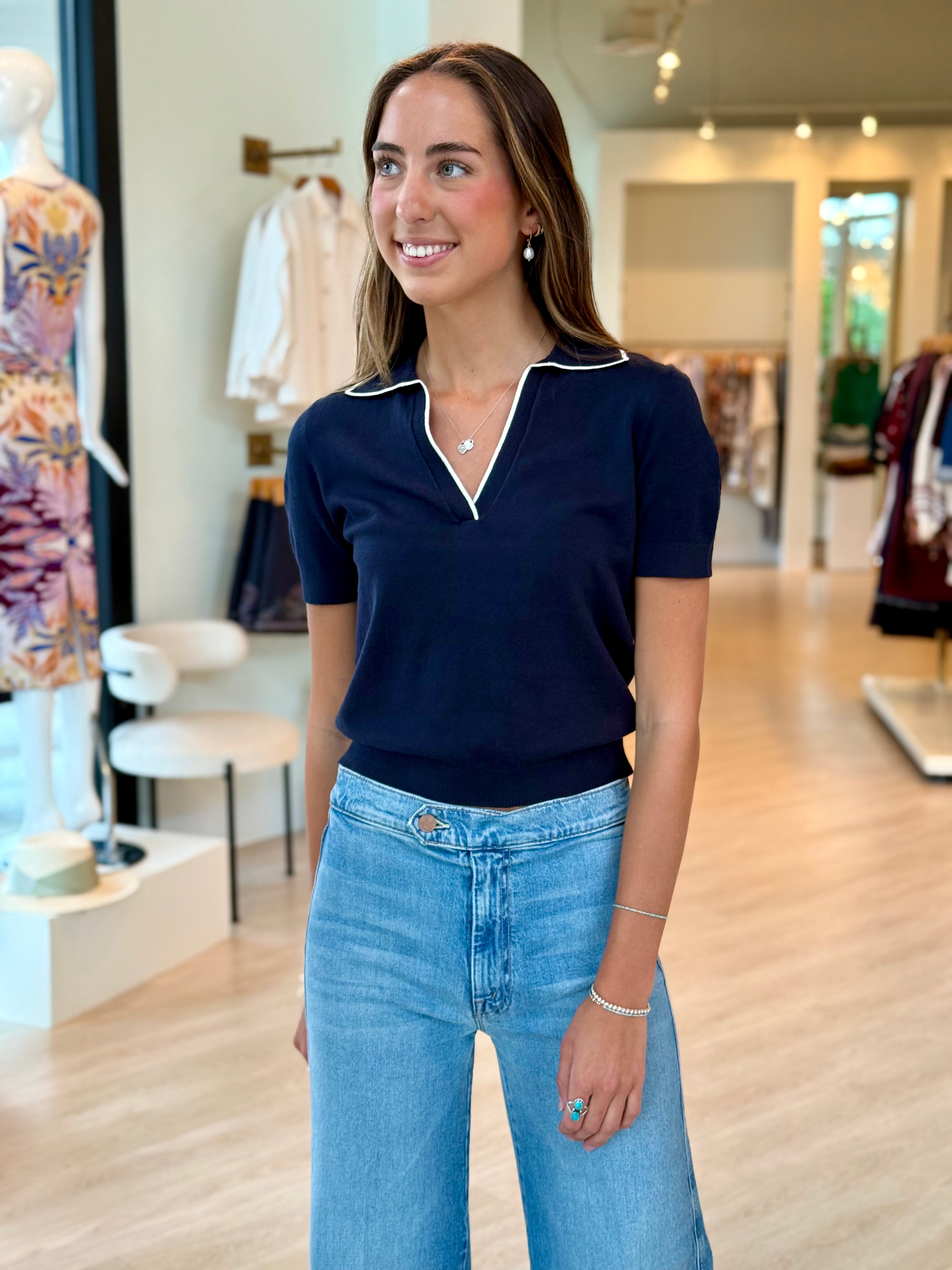 Veabela Navy Polo Top
