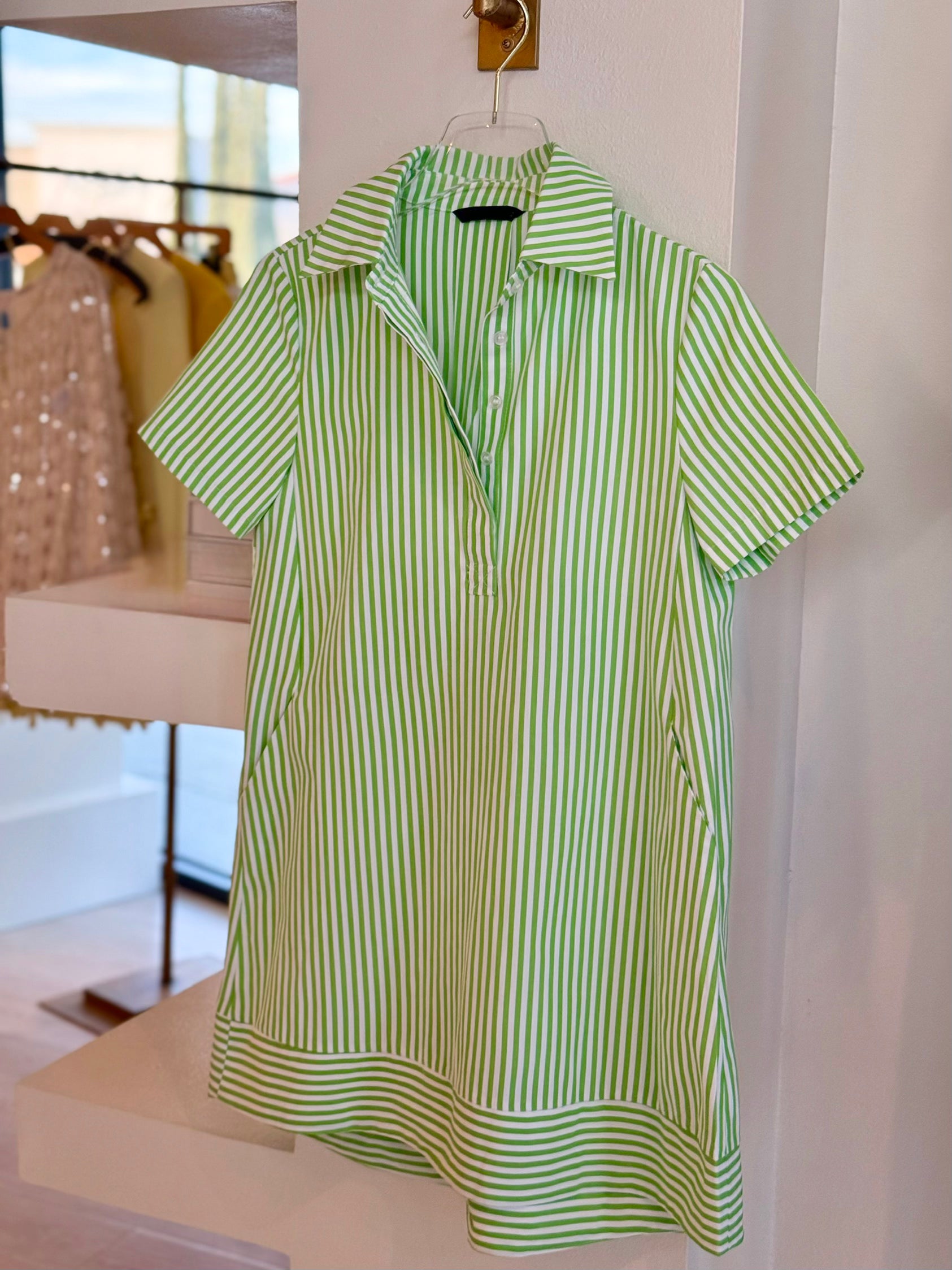 Do226 Lime Stripe Poplin Shift Dress