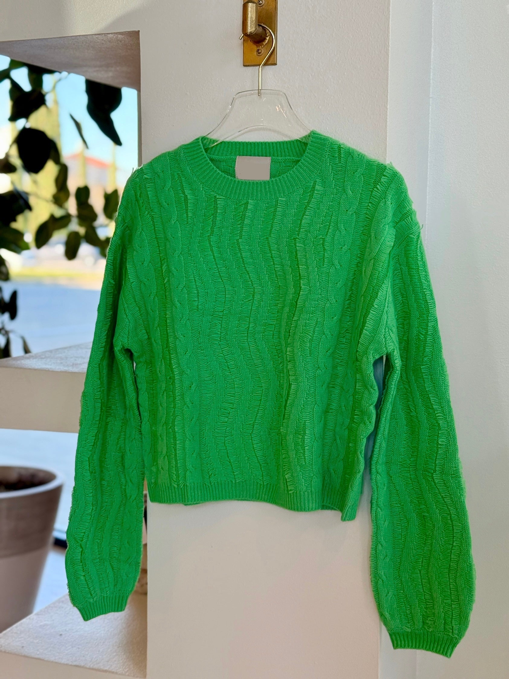 Js3016 Raw Cut Cable Crew Sweater - Green